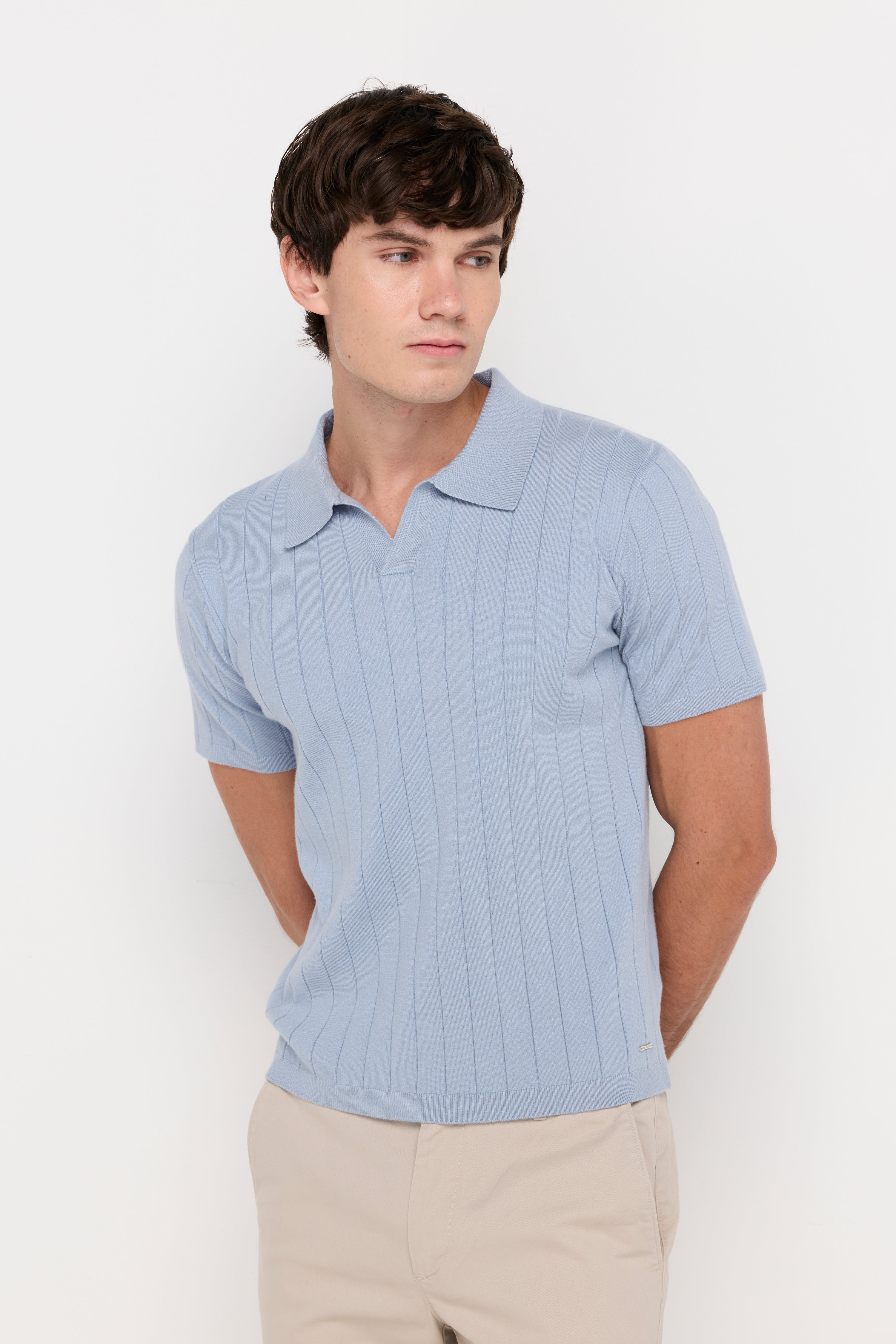 Vertical Textured Knit Polo Blue