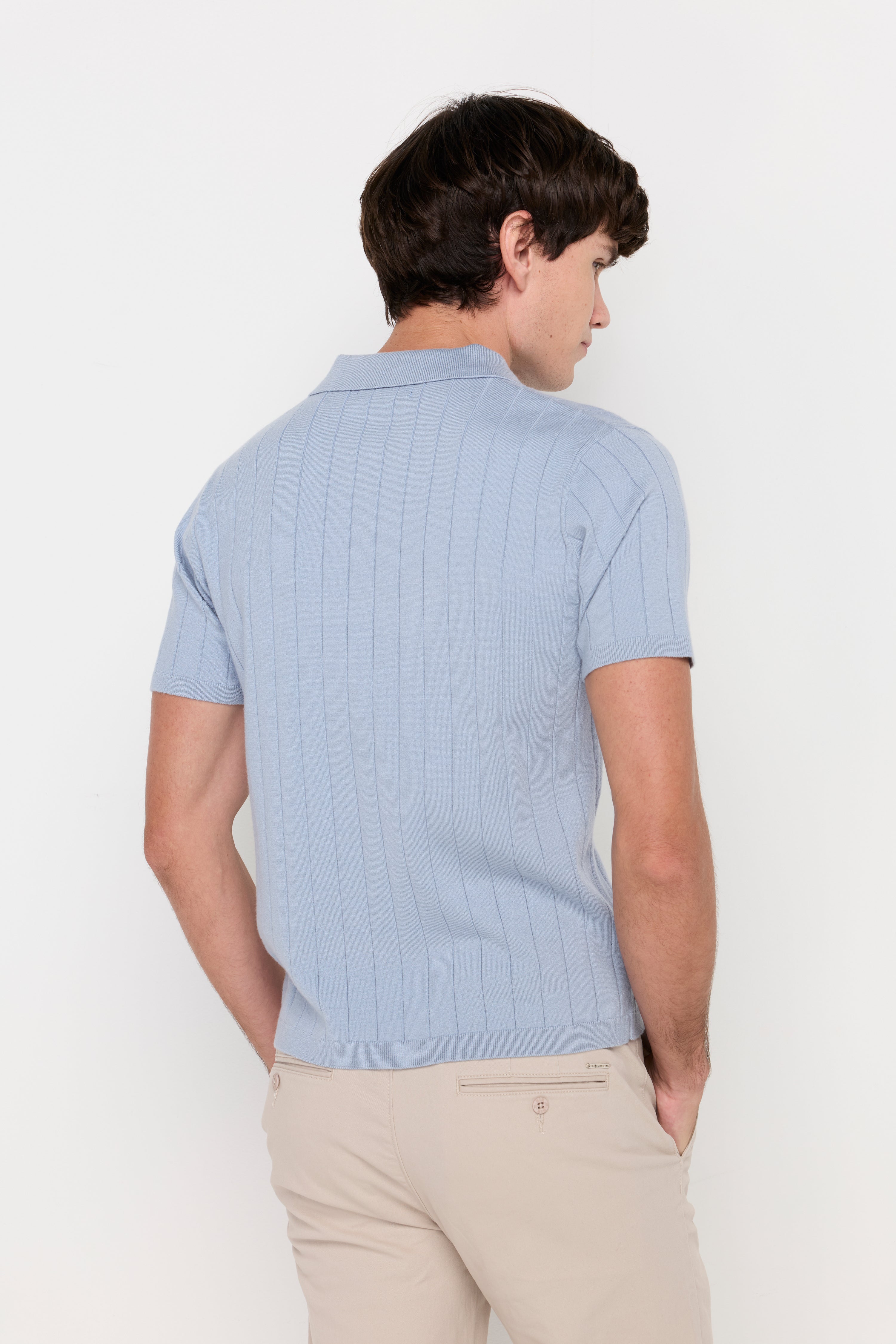 Vertical Textured Knit Polo Blue