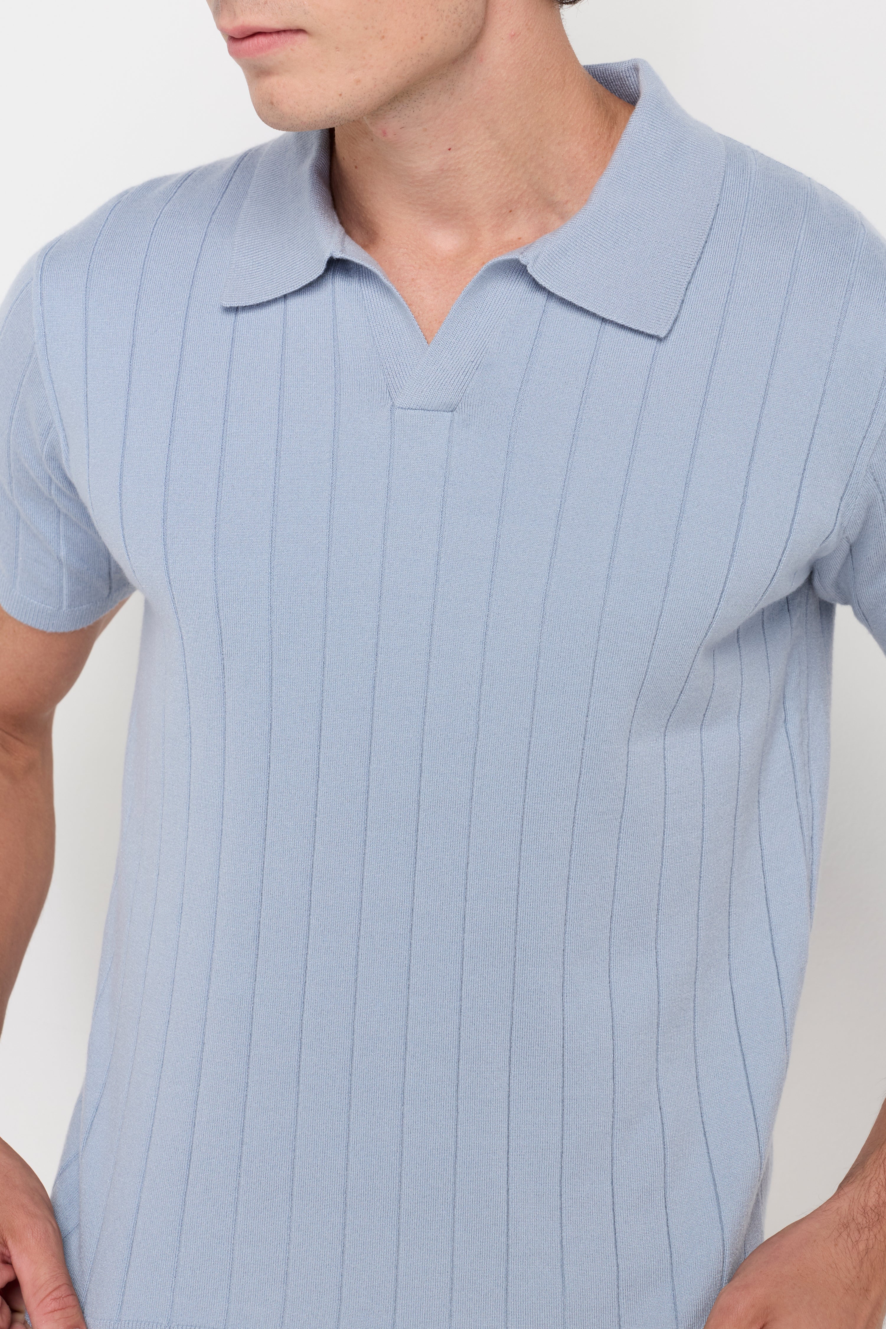 Vertical Textured Knit Polo Blue