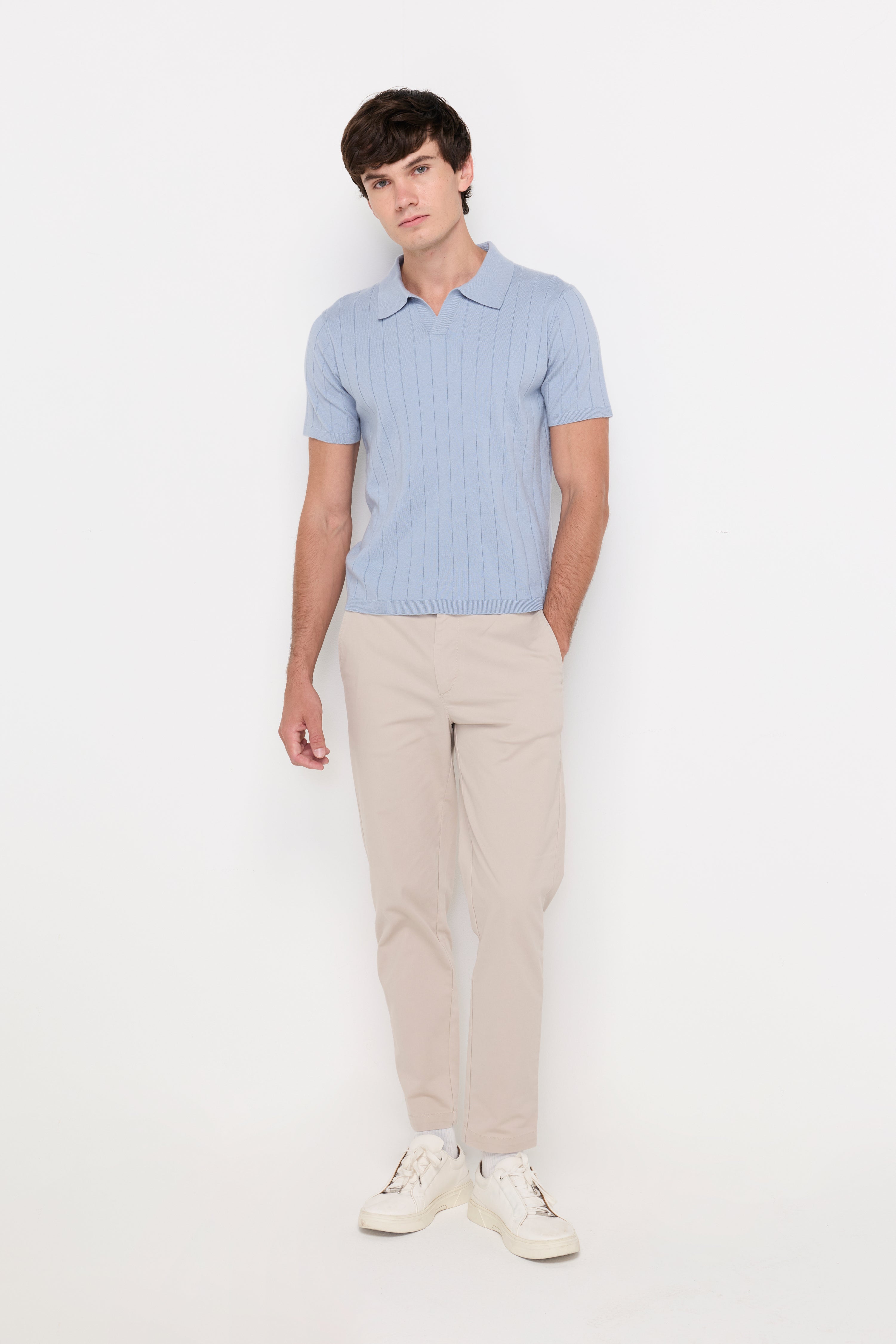 Vertical Textured Knit Polo Blue