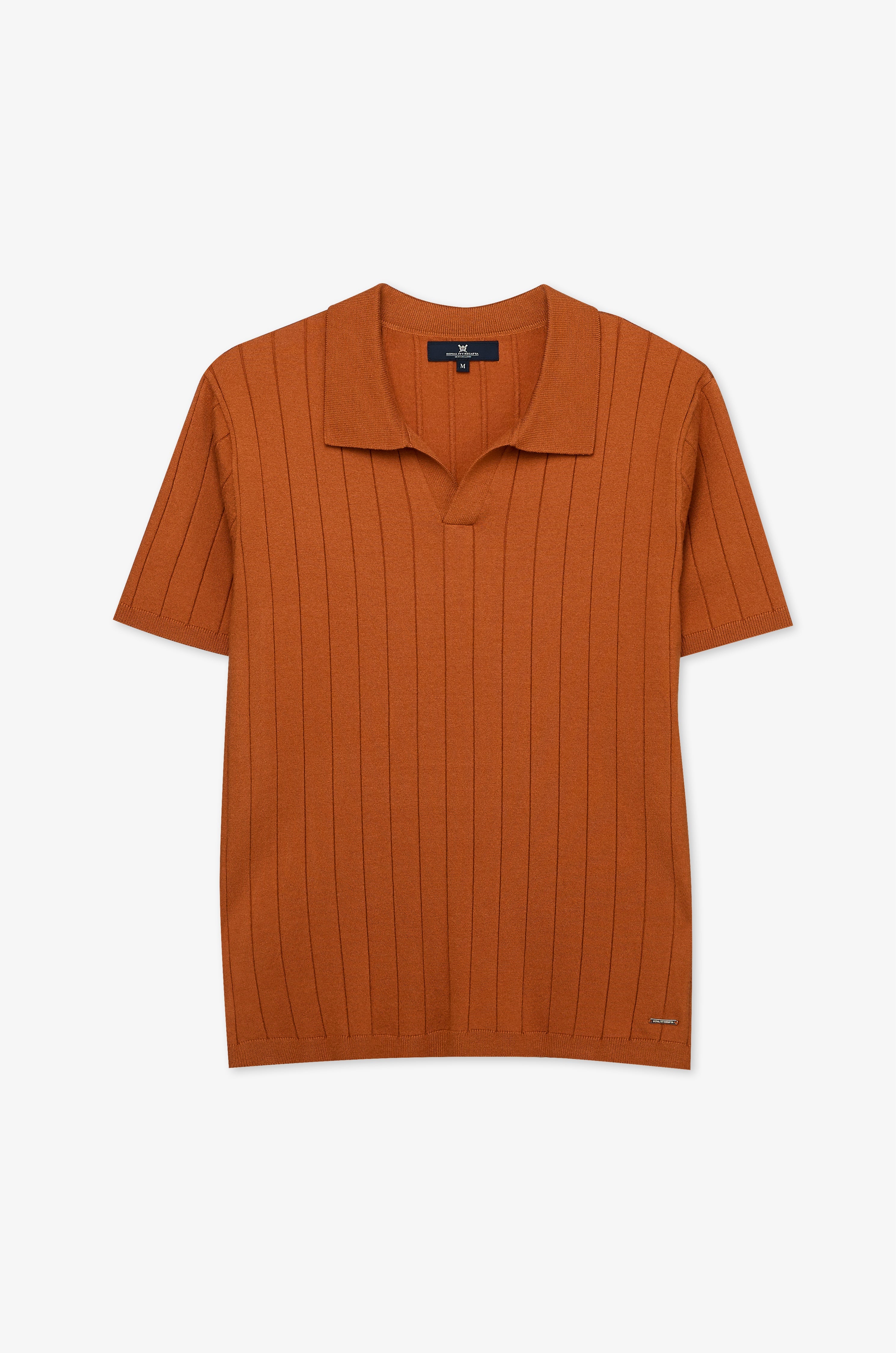 Vertical Textured Knit Polo Orange