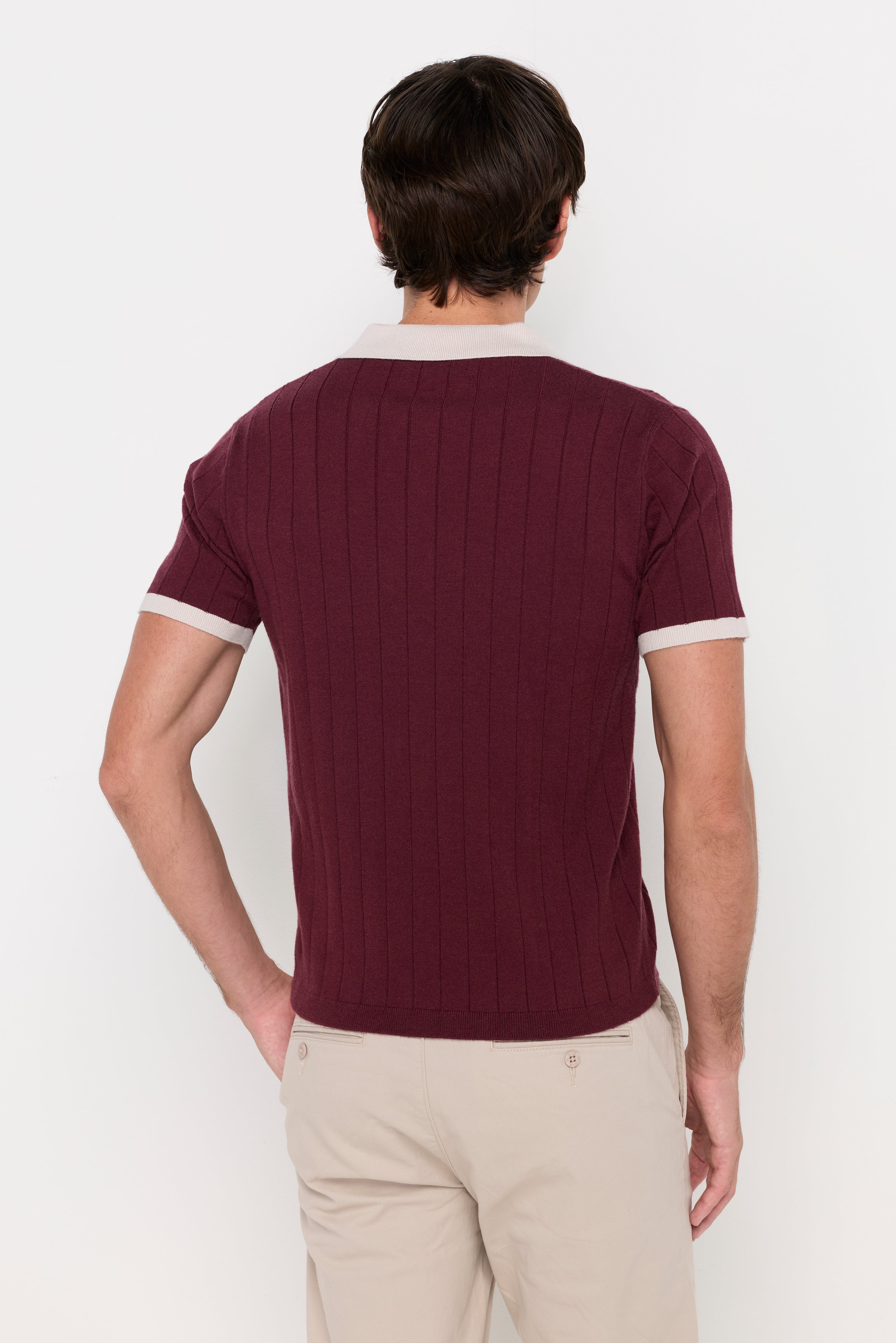Vertical Textured Knit Polo Maroon