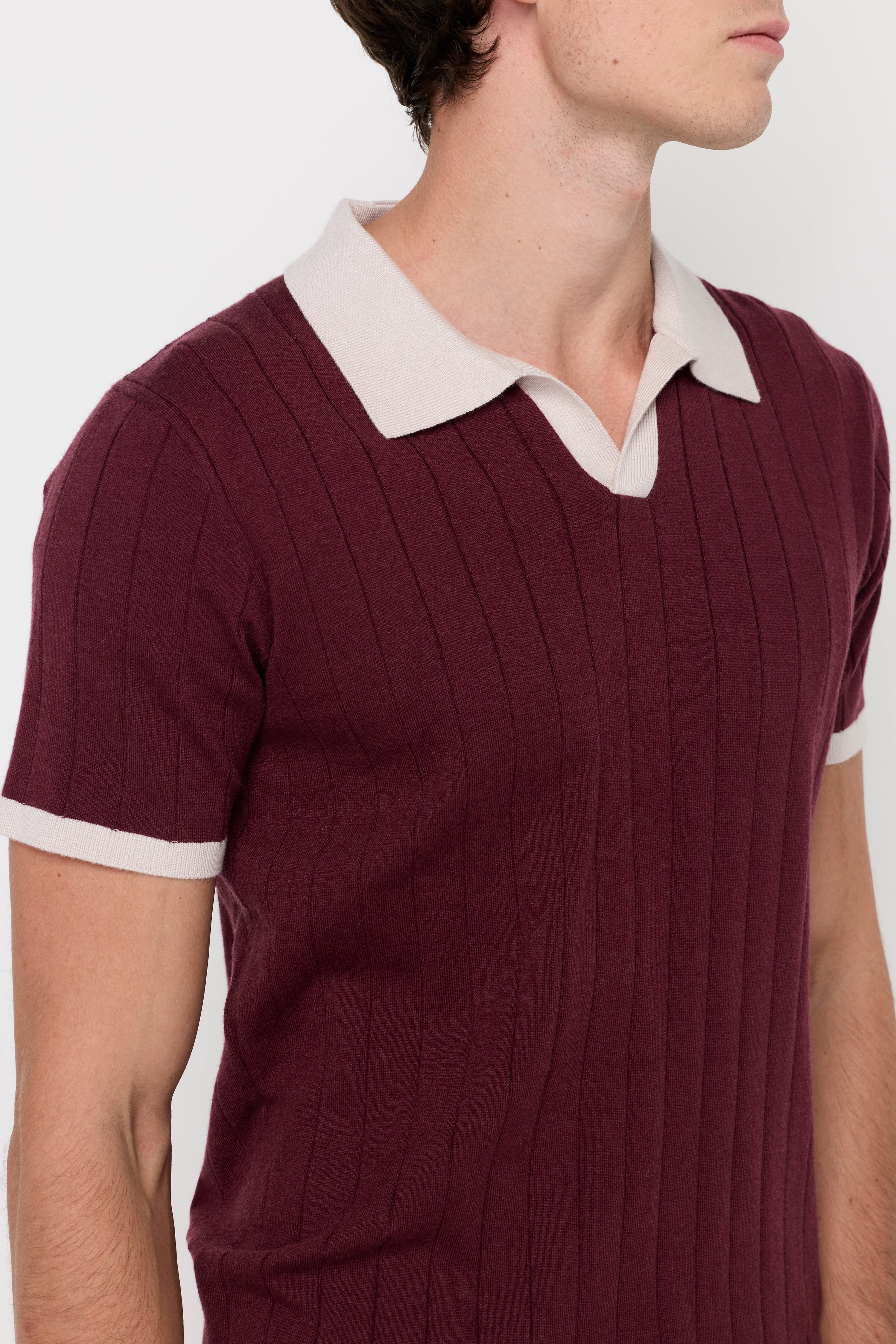 Vertical Textured Knit Polo Maroon