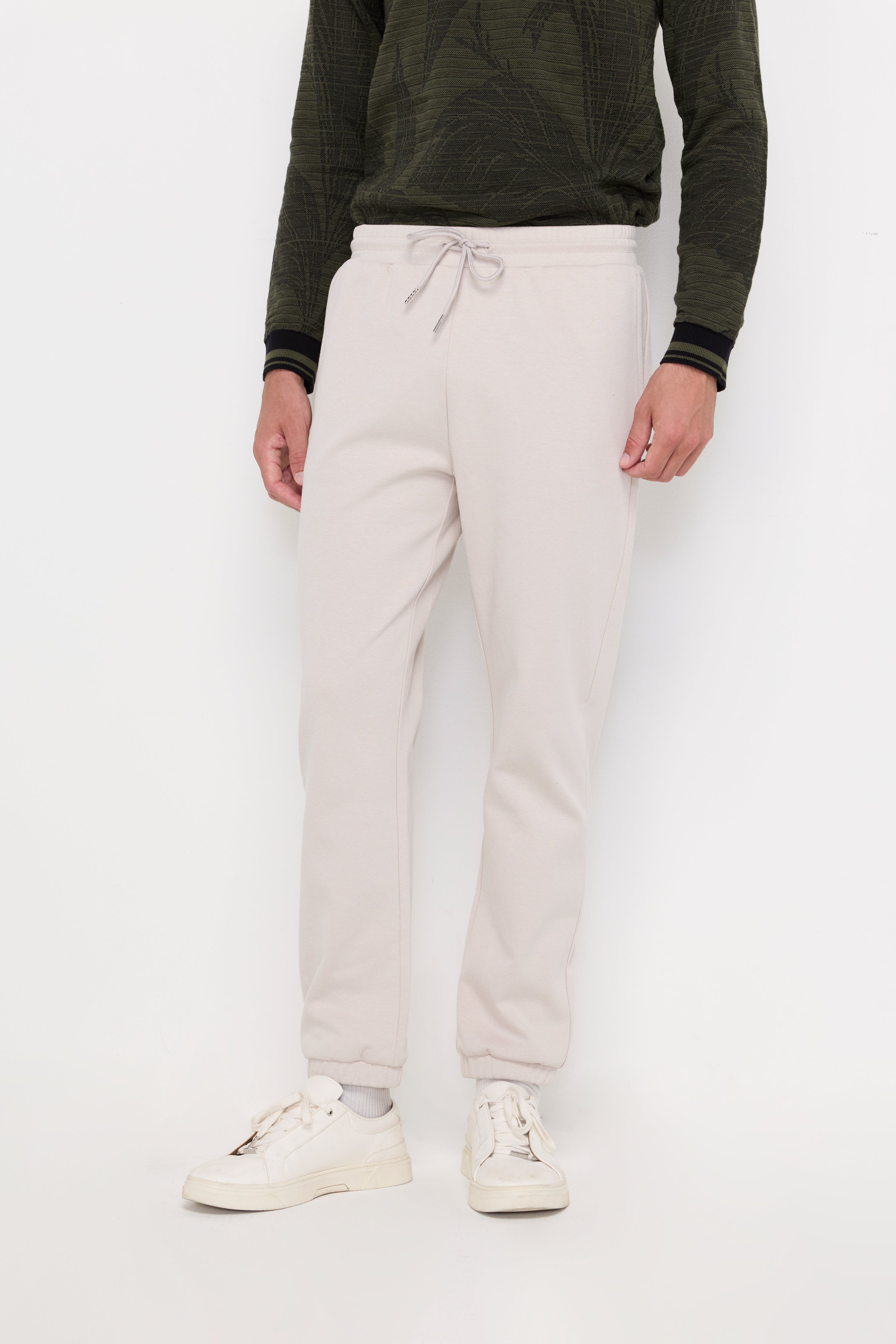 Essential Textured Drawstring Knit Trousers Light Beige