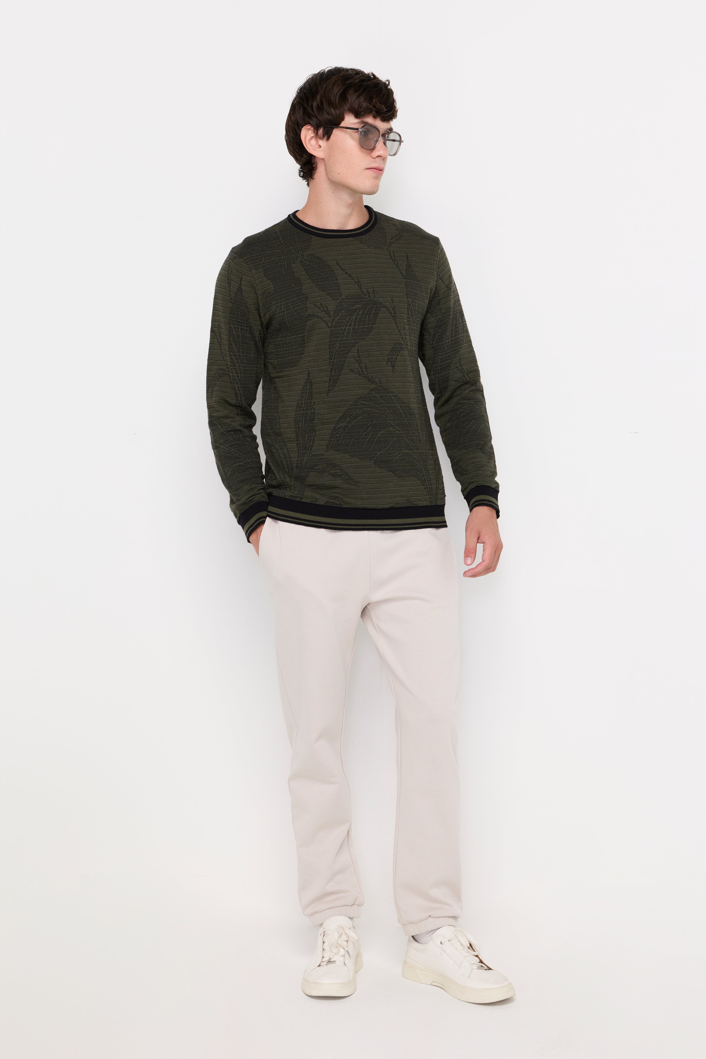 Essential Textured Drawstring Knit Trousers Light Beige
