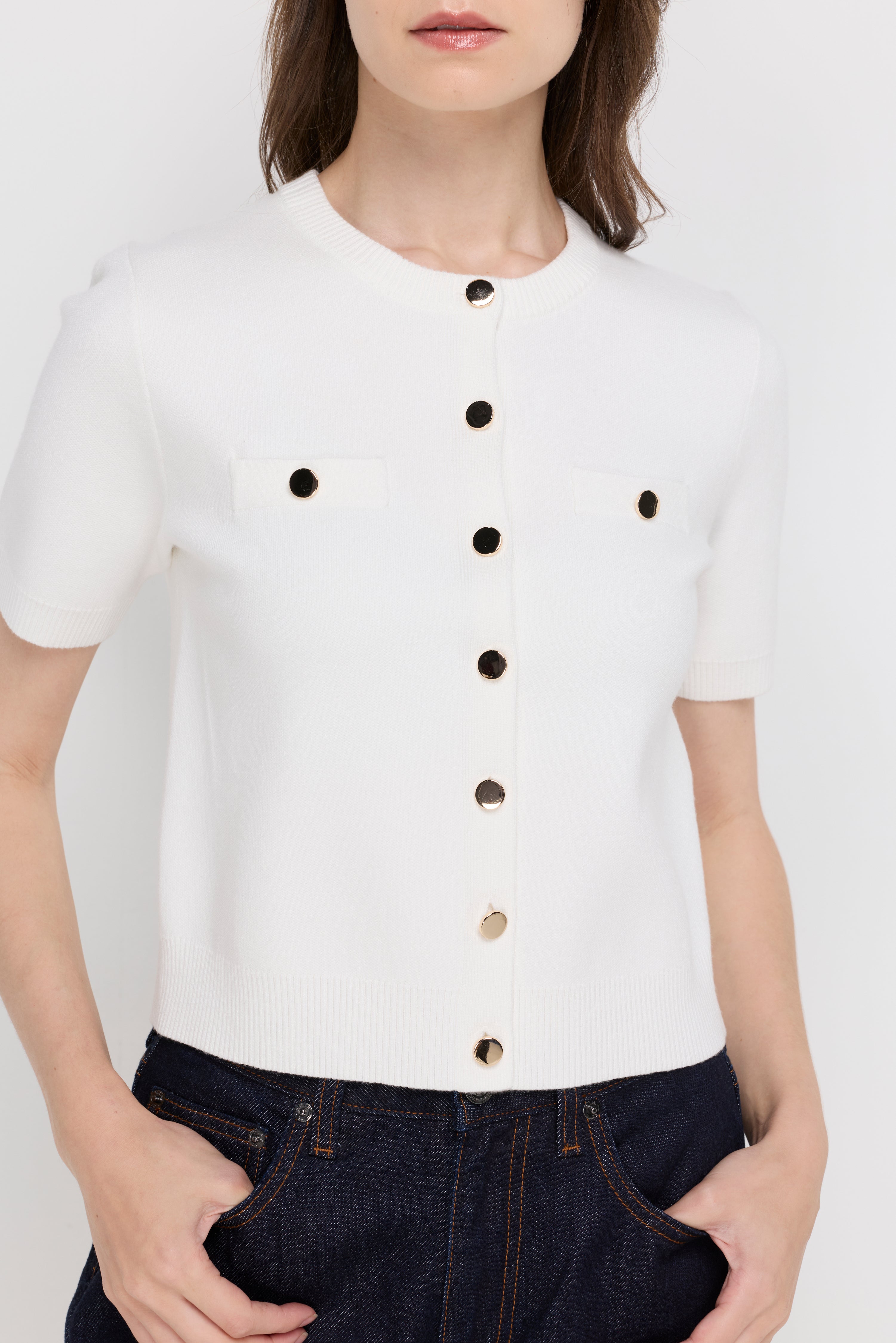 Button Detail Knit Cardigan Top Off-White