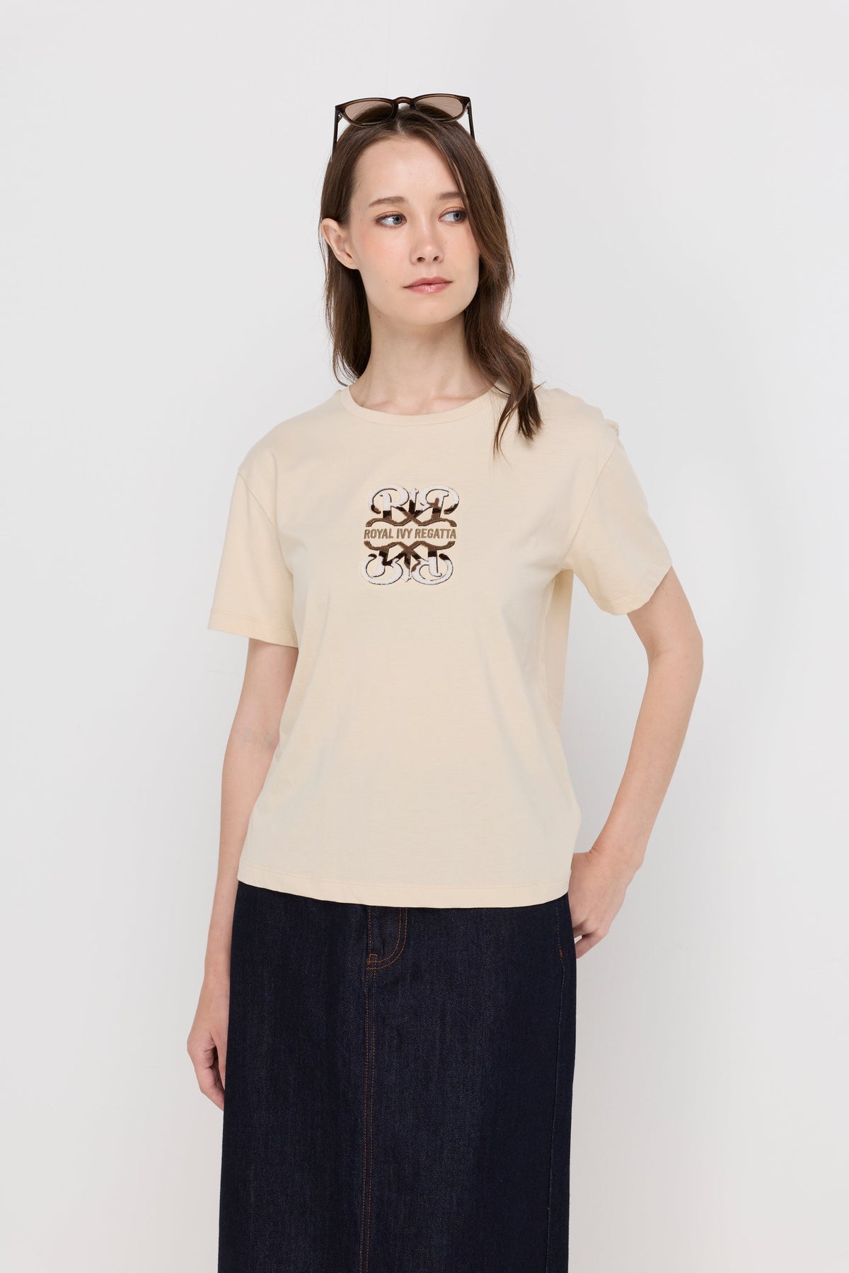 Monogram Signature Cotton T-Shirt Beige
