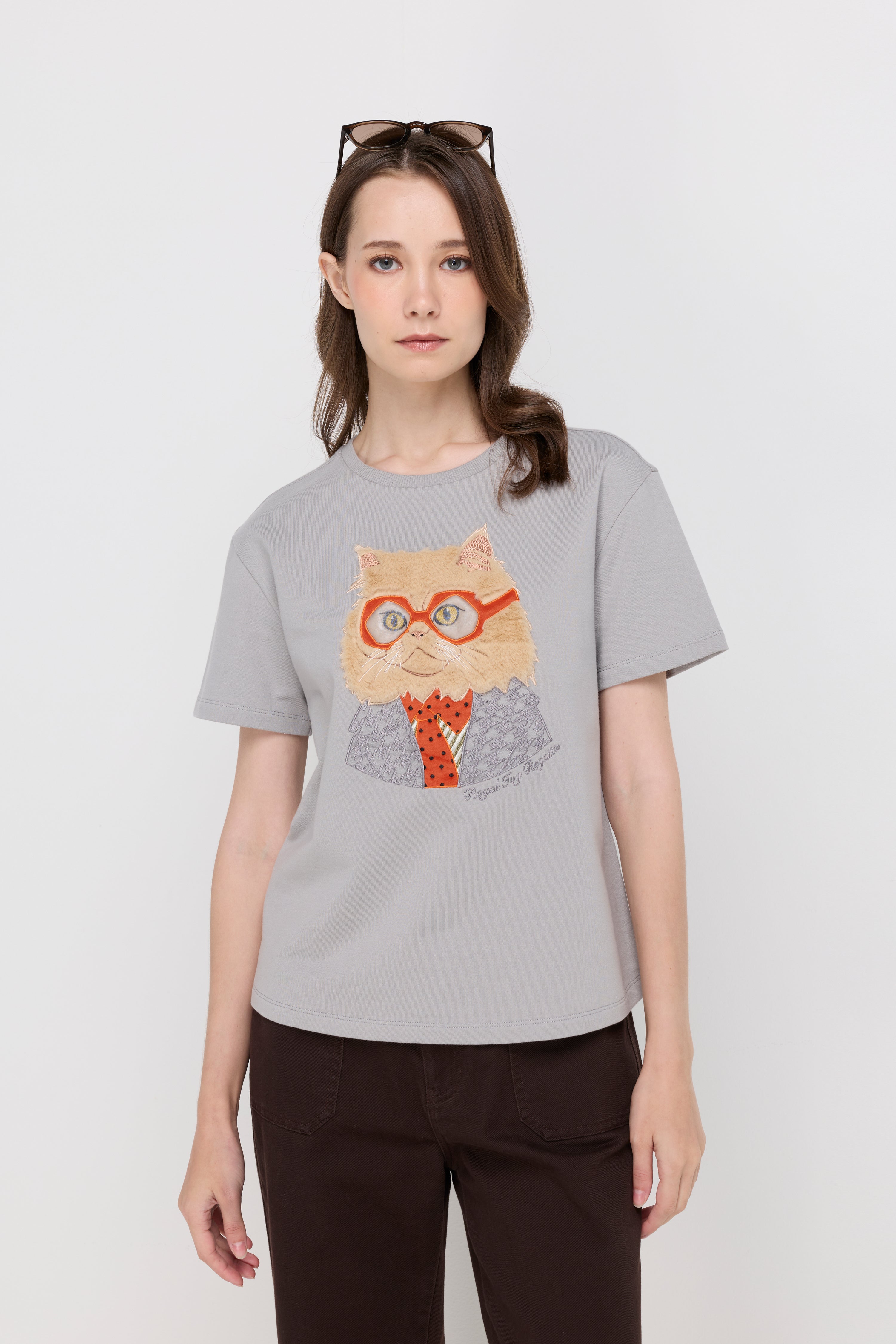 Dapper Cat French Terry T-Shirt Grey
