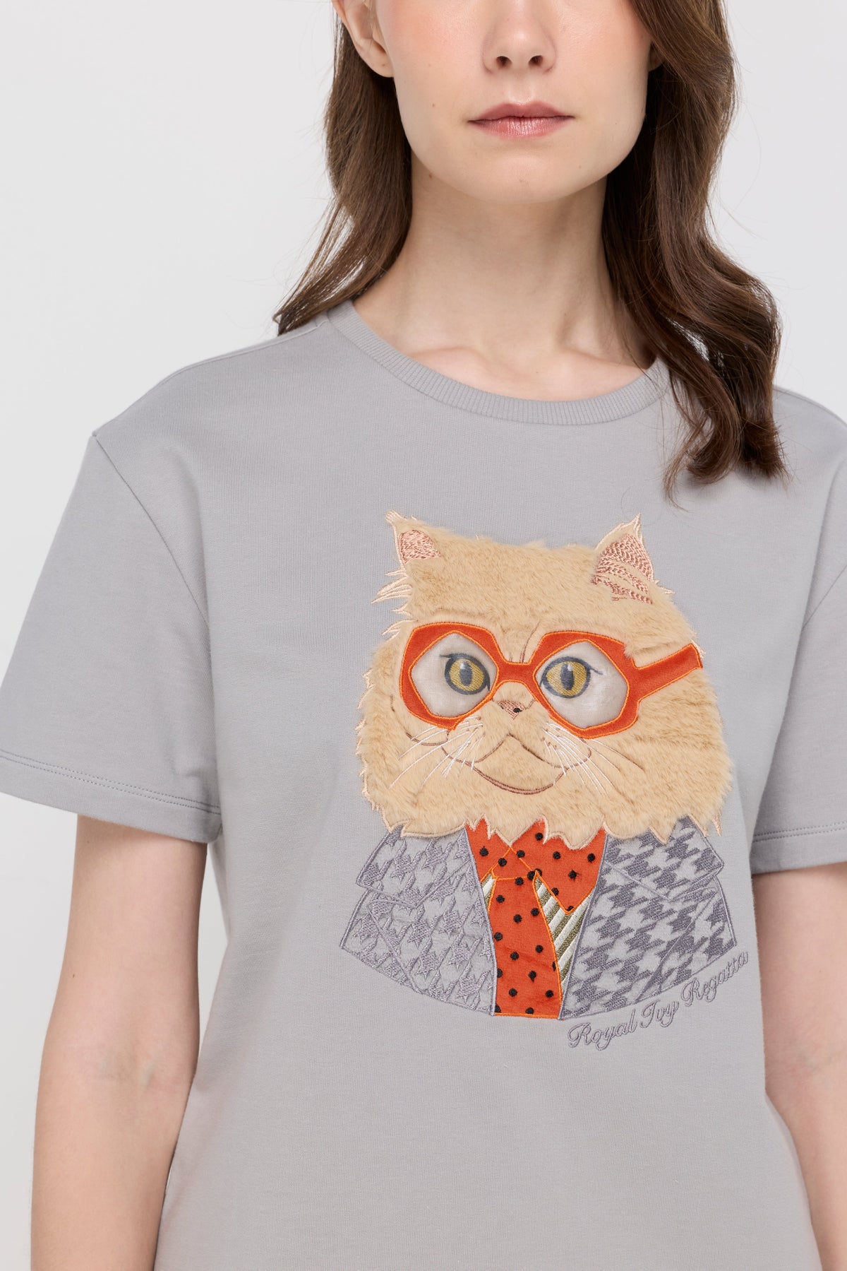 Dapper Cat French Terry T-Shirt Grey