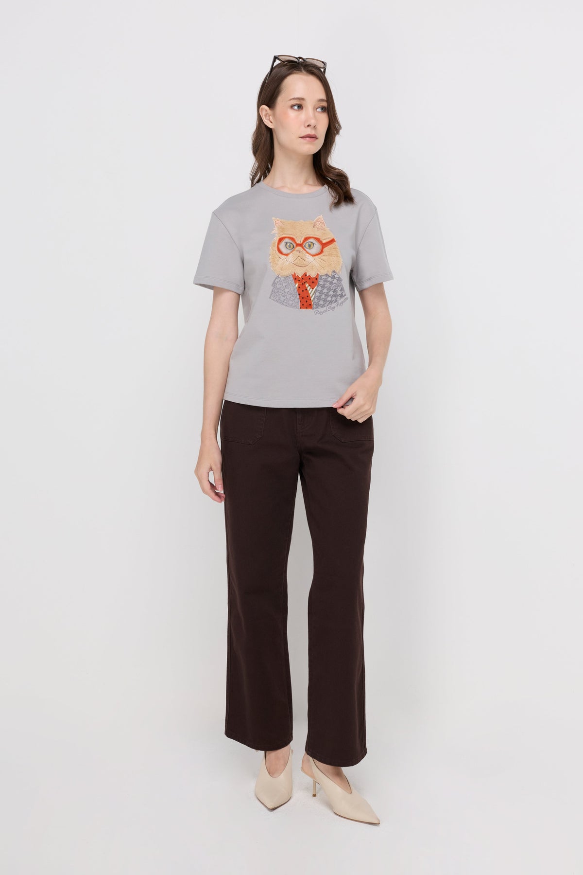 Dapper Cat French Terry T-Shirt Grey