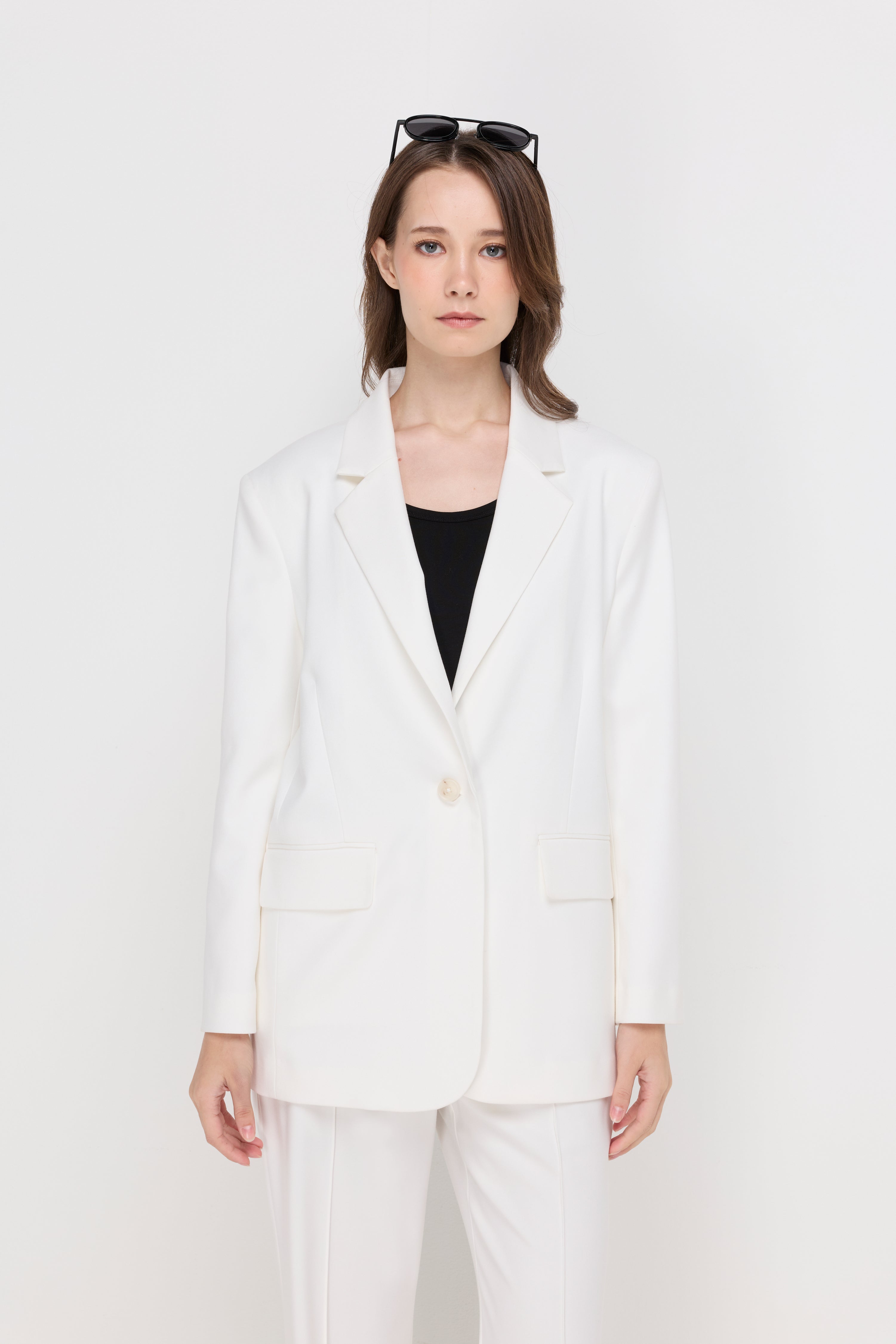 Single Button Tailored Blazer Off-White