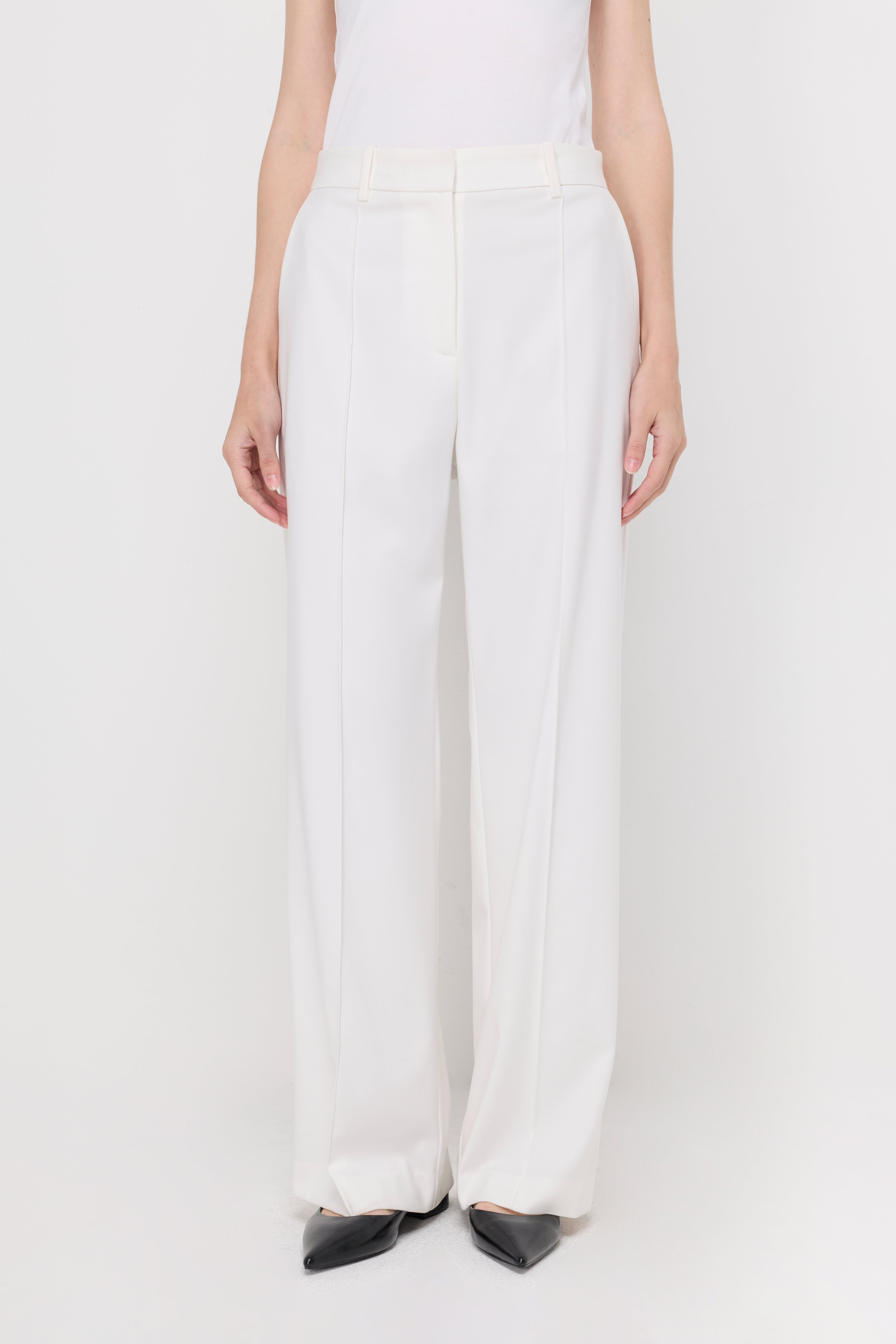 Tailored Pleated Straight-Leg Trousers Off-White