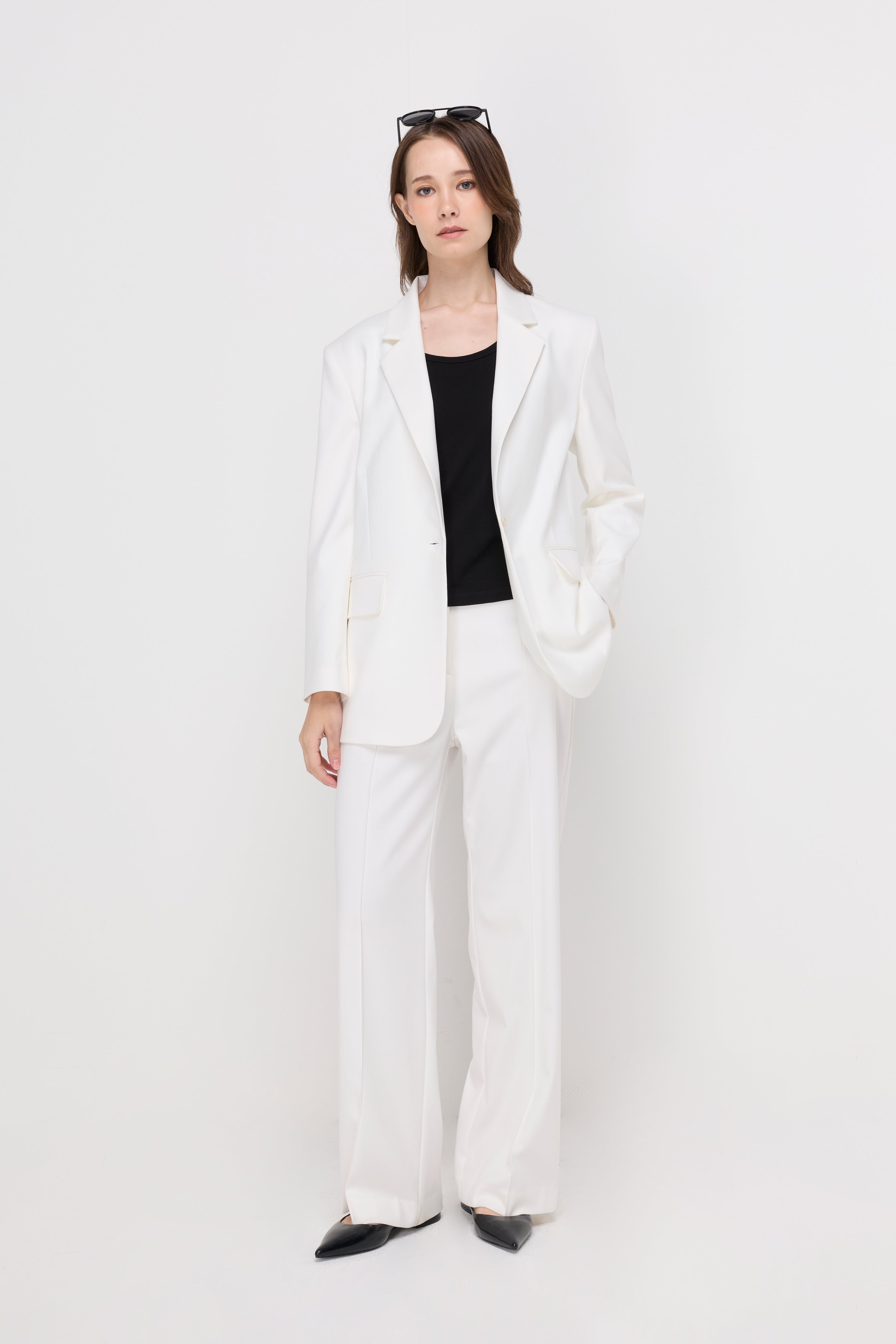 Tailored Pleated Straight-Leg Trousers Off-White