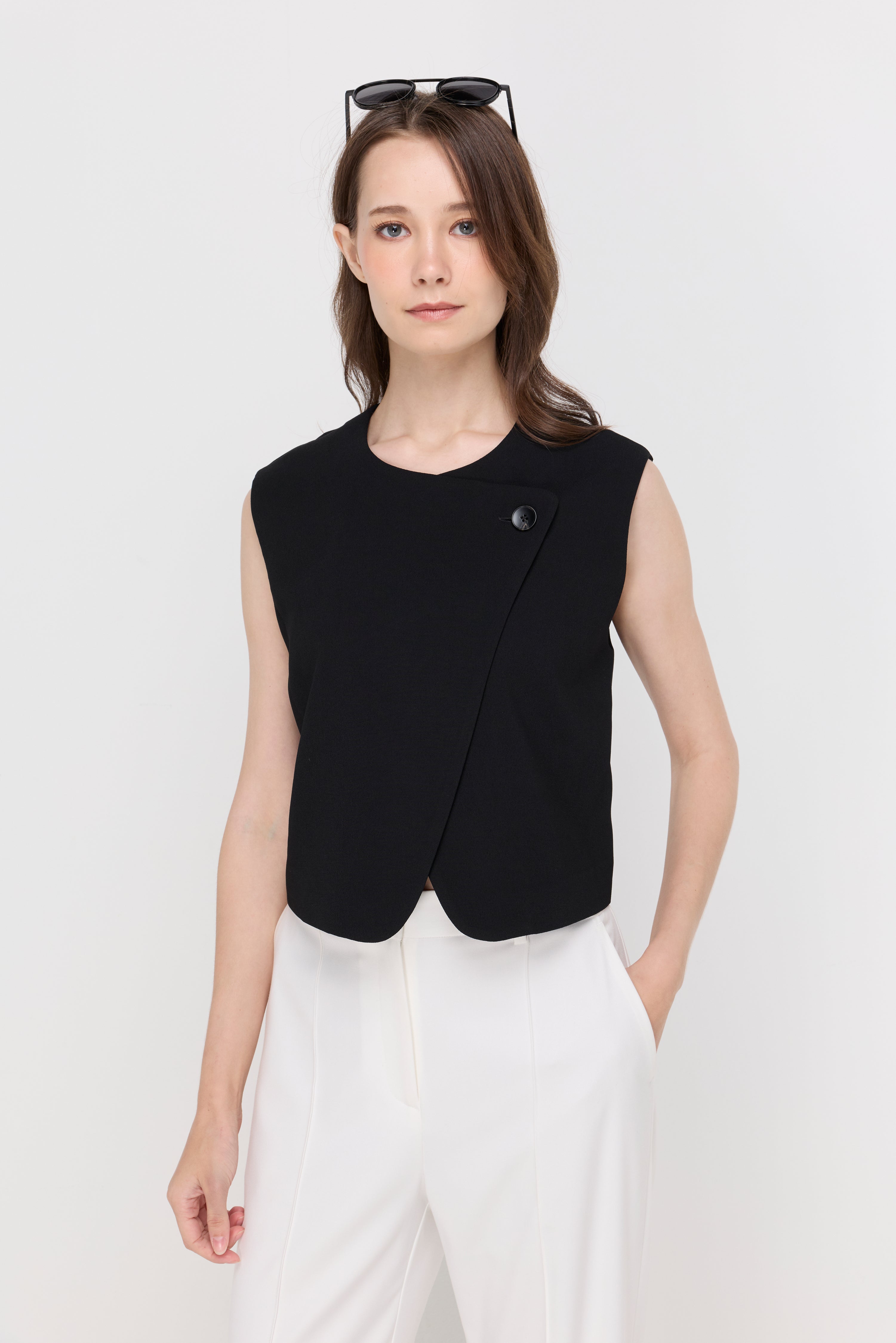 Arden Wrap-Front Vest Black