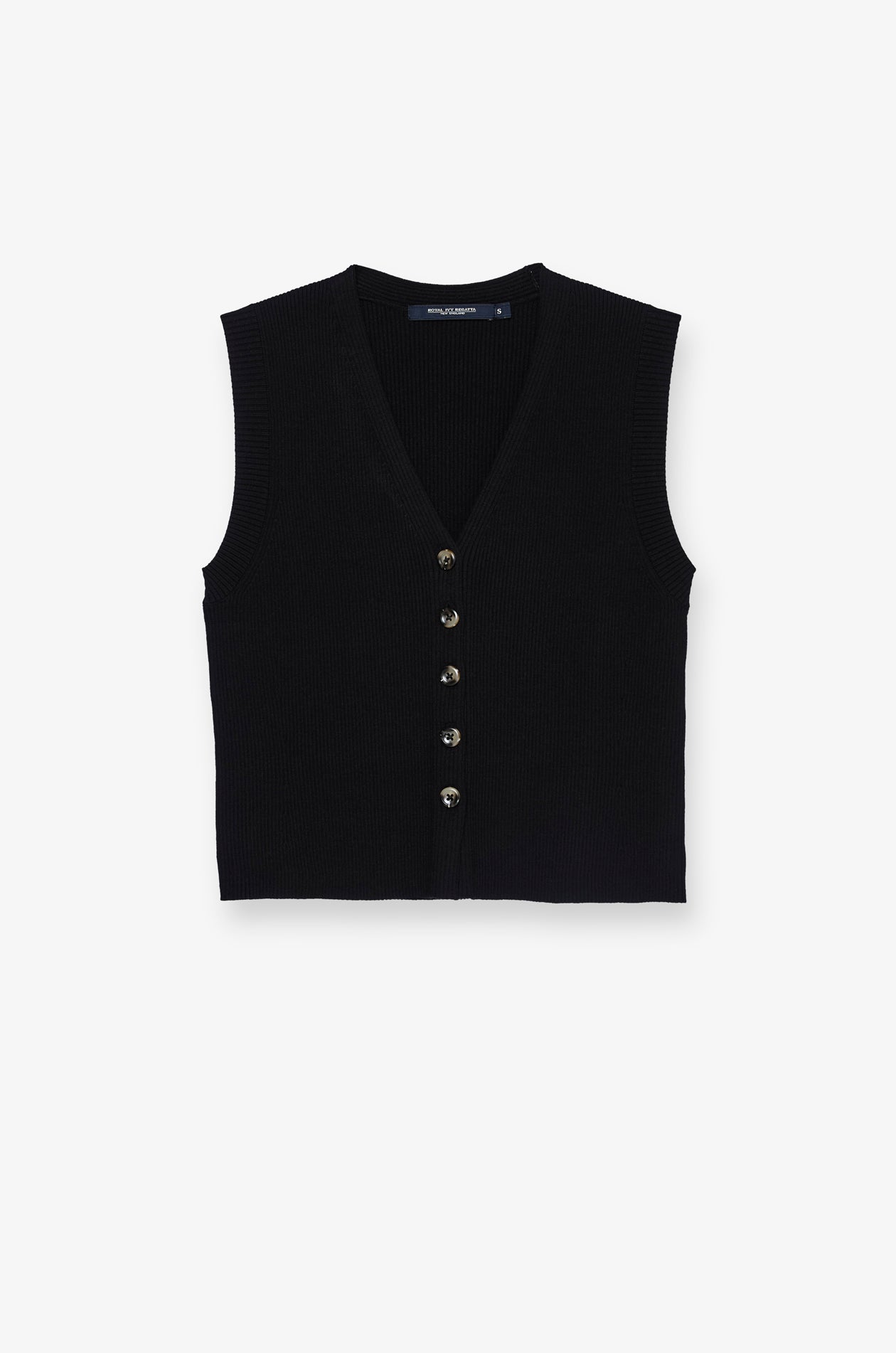 Ribbed Button-Front Knit Vest Black