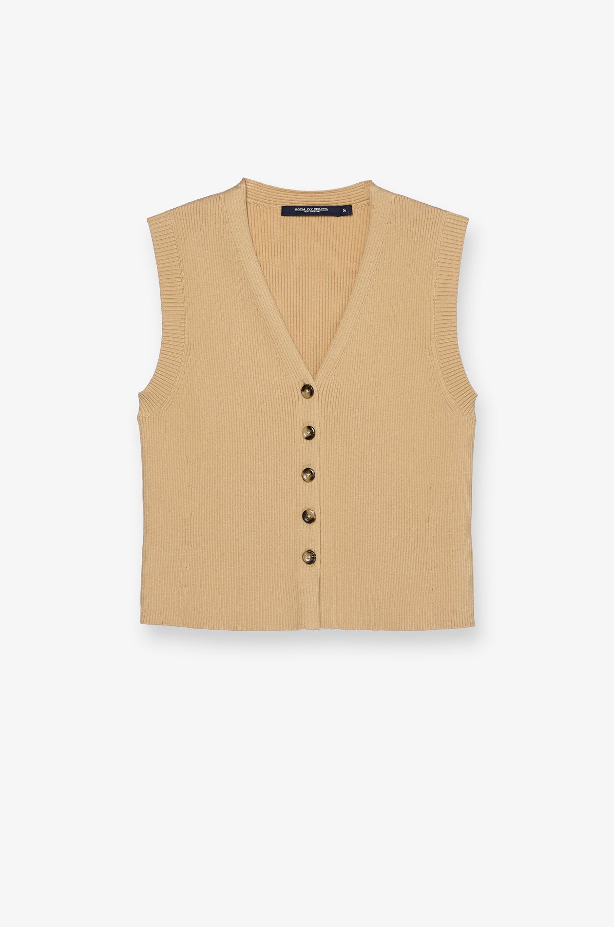 Ribbed Button-Front Knit Vest Brown