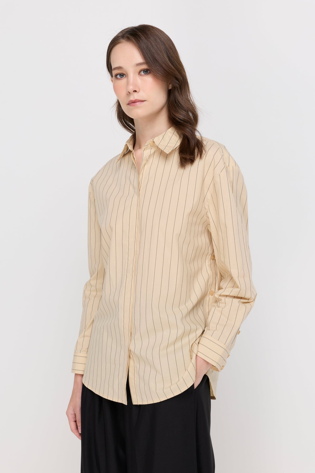 Camille Striped Cotton Shirt Striped Beige