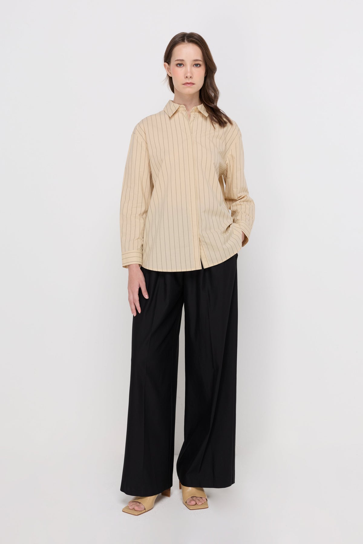 Camille Striped Cotton Shirt Striped Beige