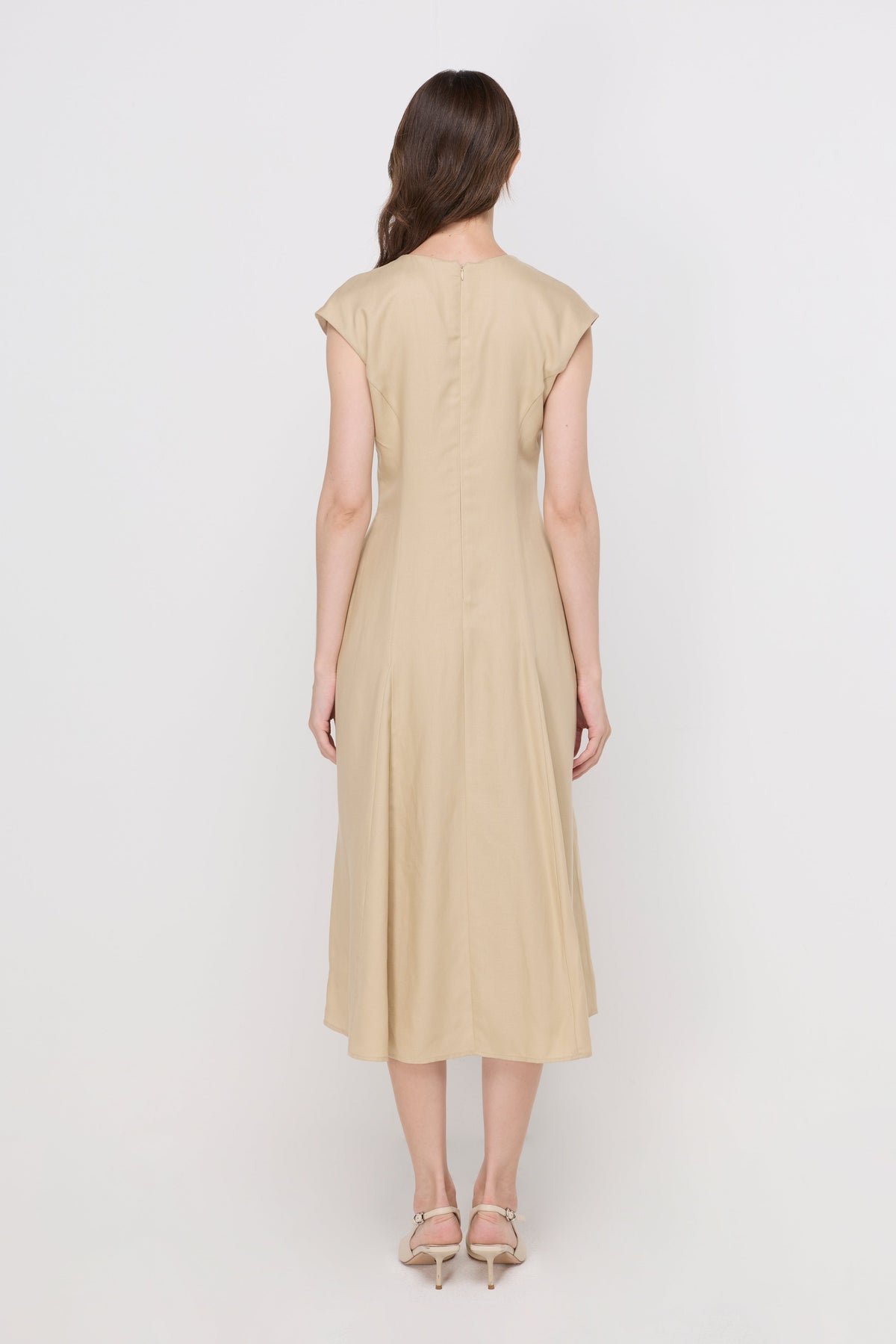 Aurelie Sculpted Midi Dress Beige