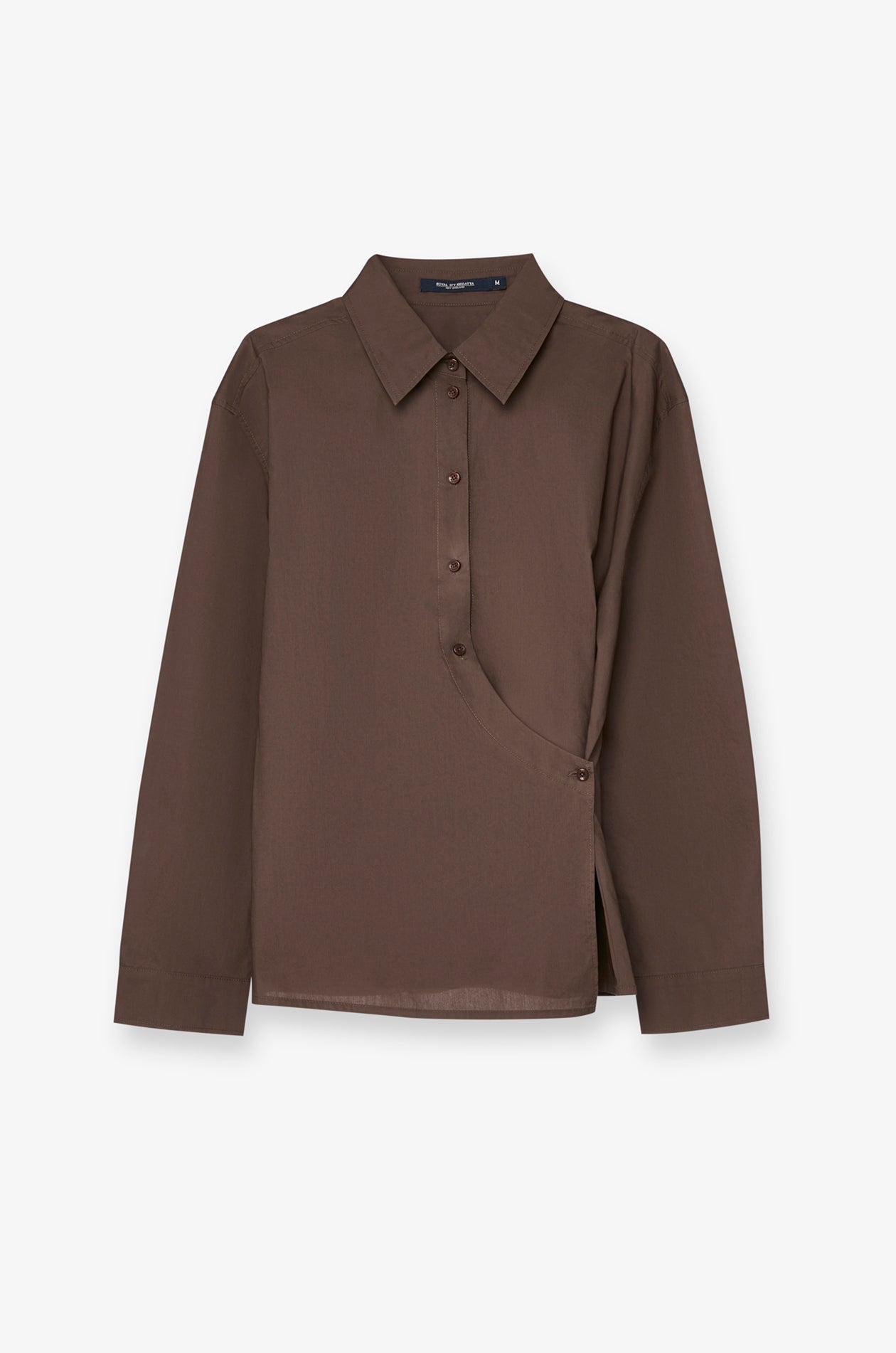 Asymmetric Layered Cotton Polo Blouse Dark Brown