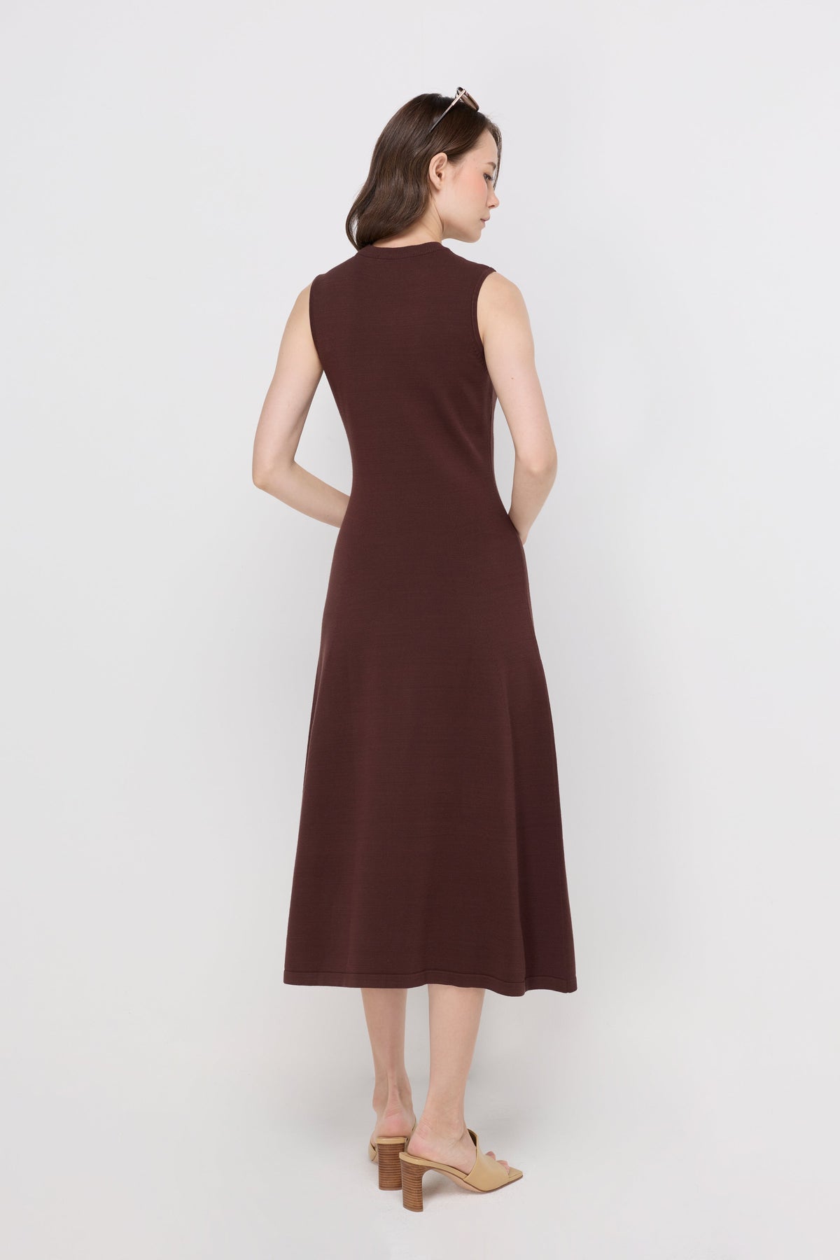Sleeveless Knit A-Line Midi Dress Dark Brown