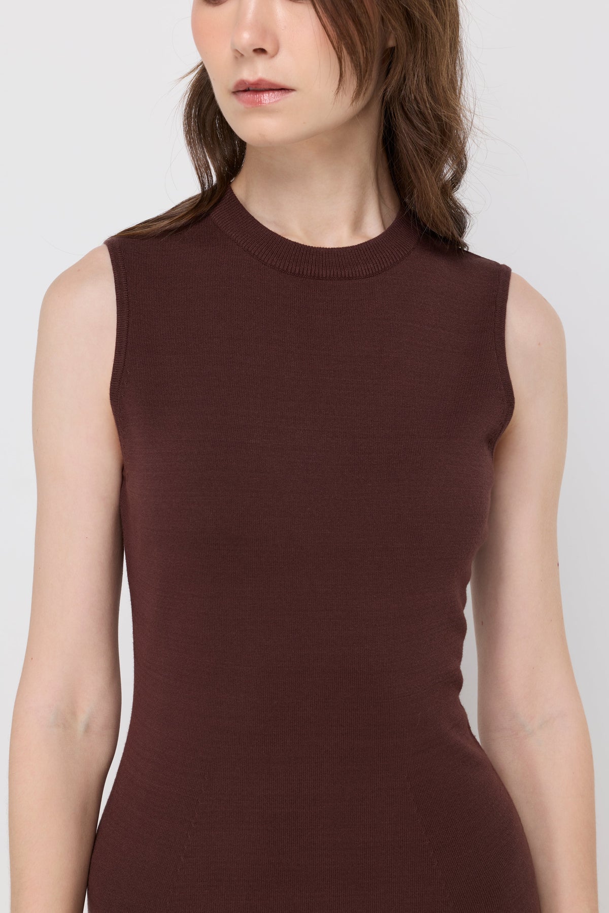 Sleeveless Knit A-Line Midi Dress Dark Brown