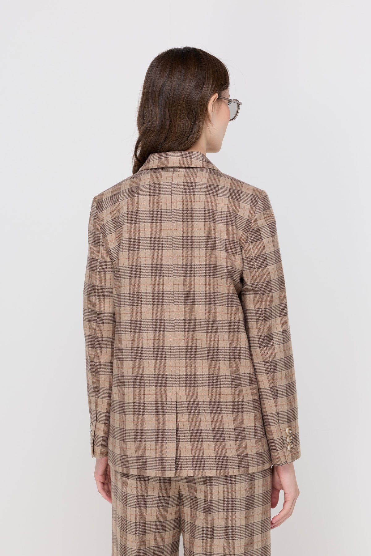 Checked Double-Breasted Blazer Check Brown