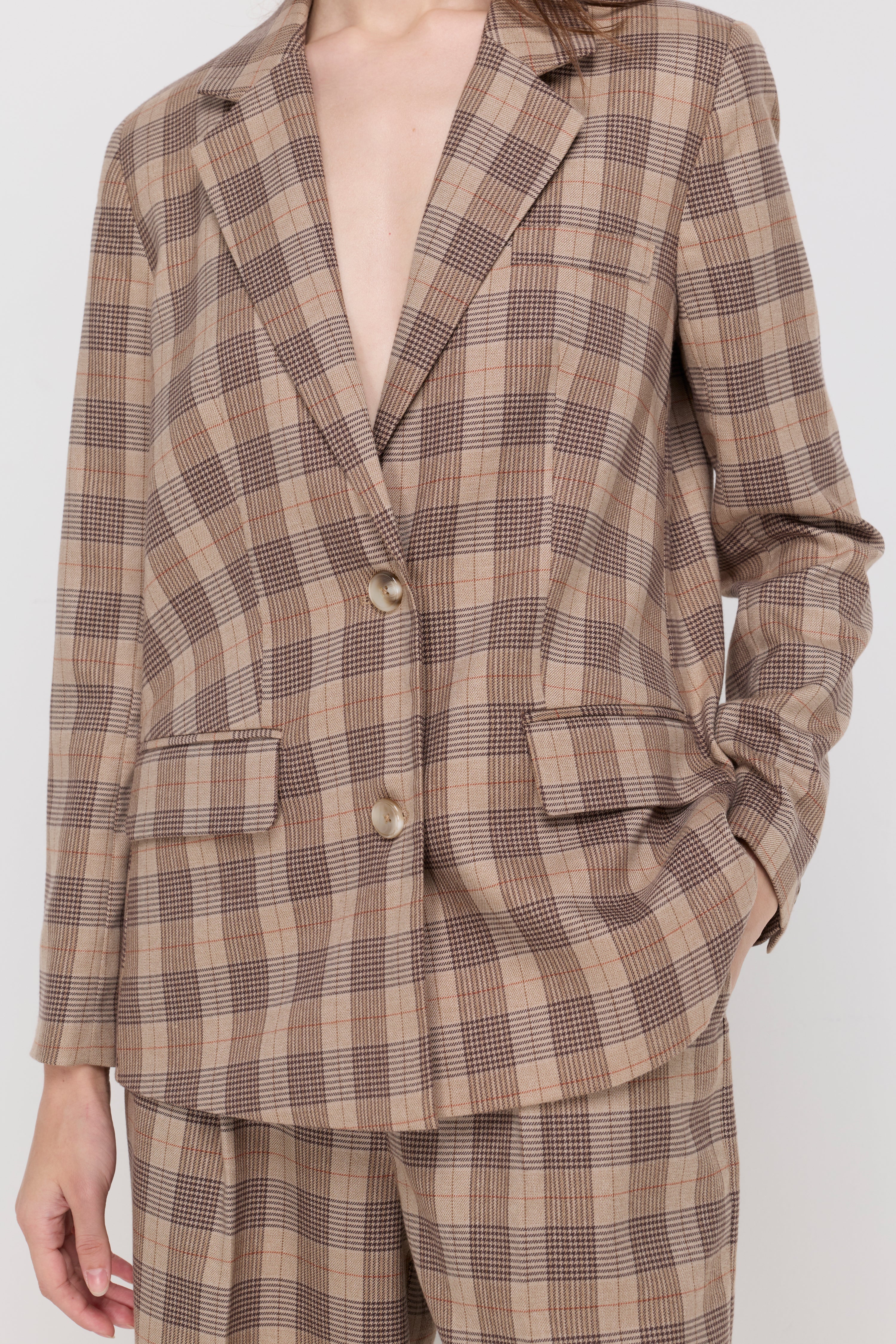 Checked Double-Breasted Blazer Check Brown