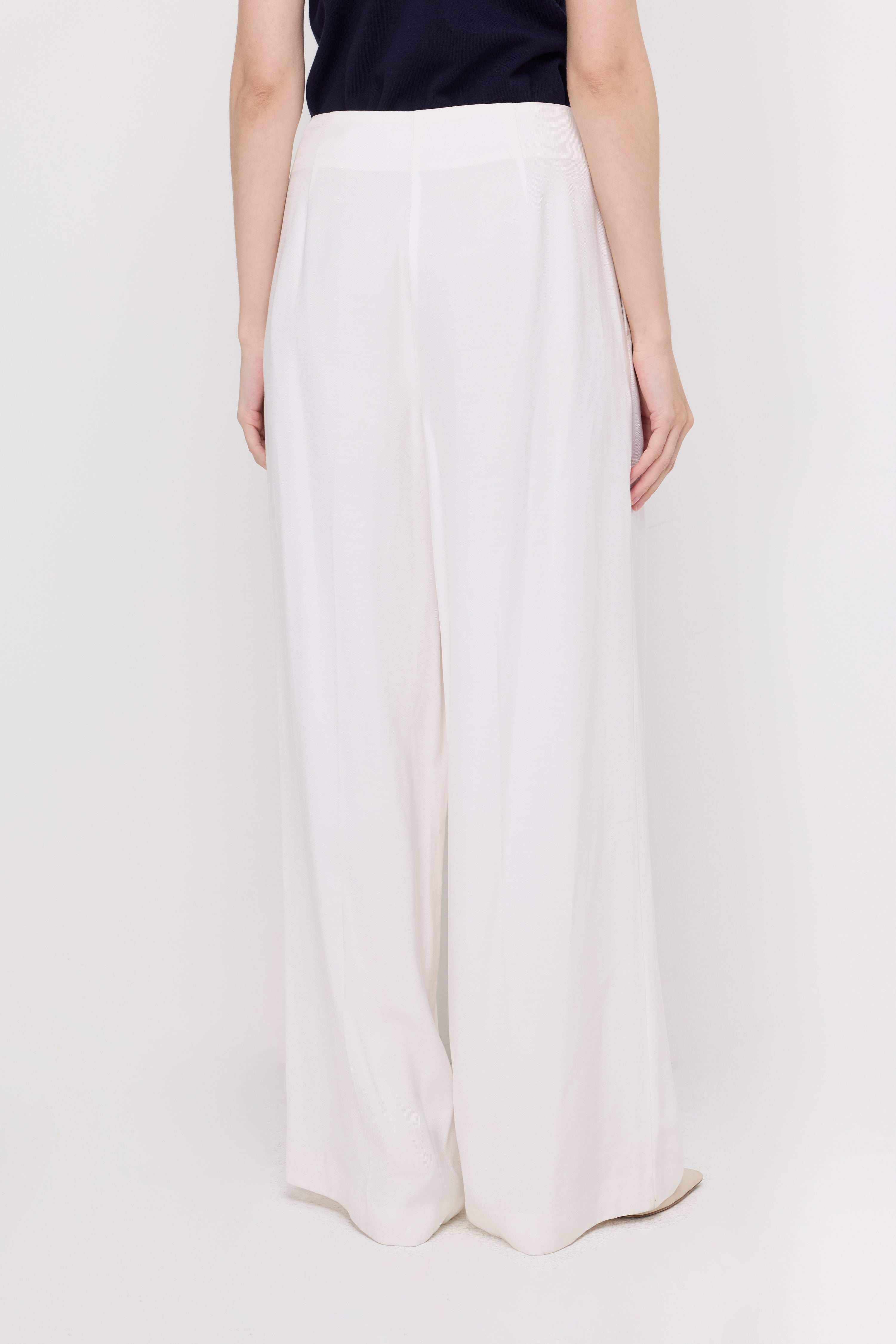 High-Waist Pleated Wide-Leg Trousers White