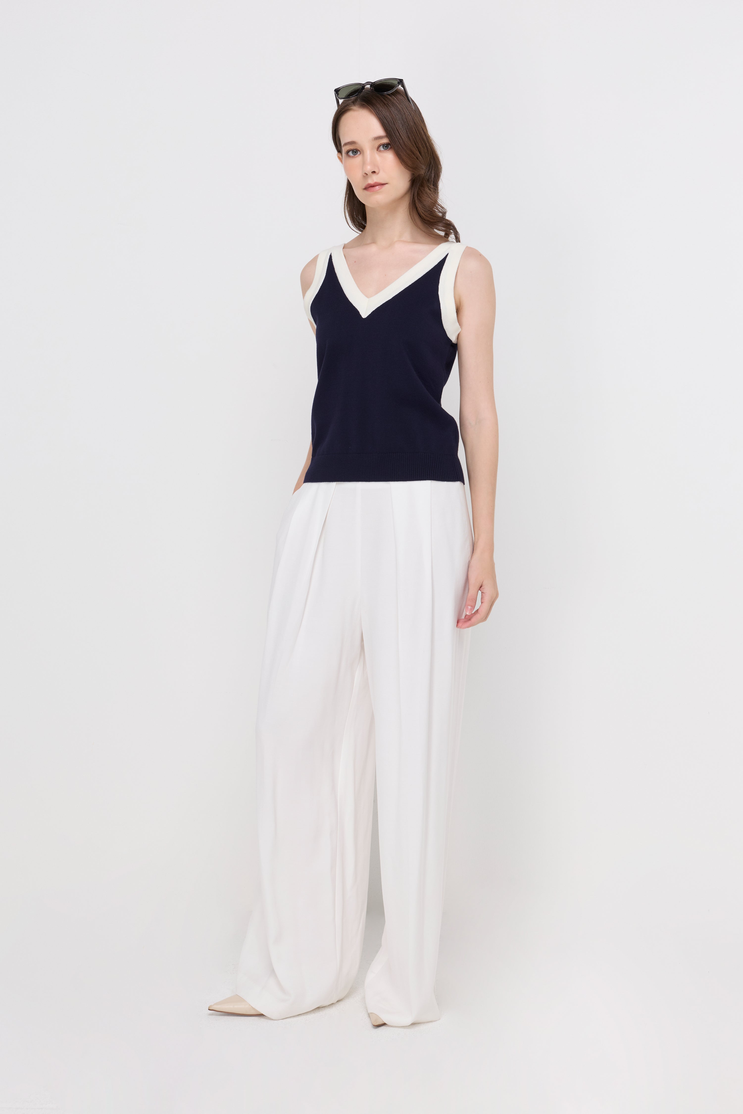 High-Waist Pleated Wide-Leg Trousers White