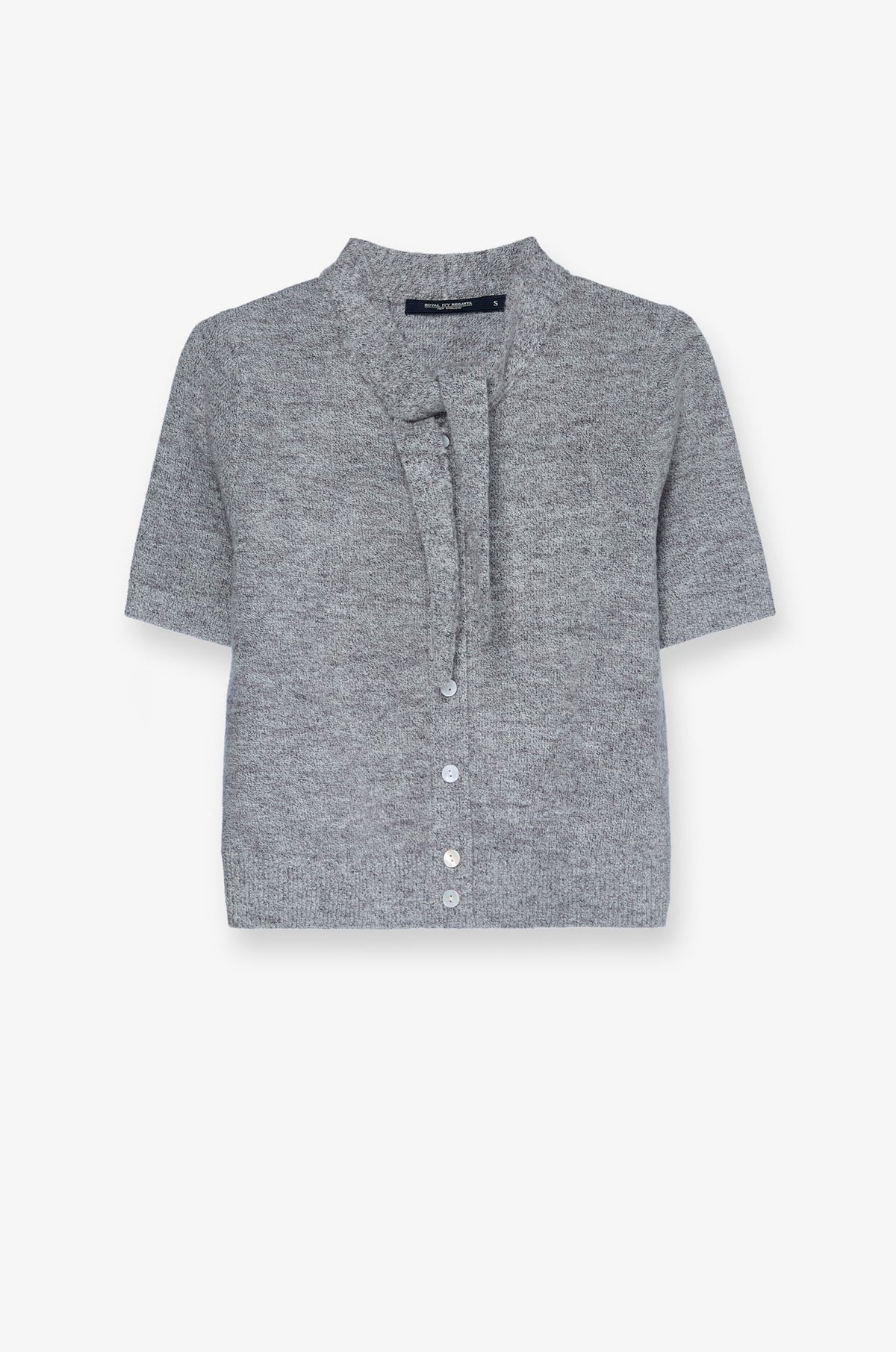 Melange Tie-Neck Knit Cardigan Grey