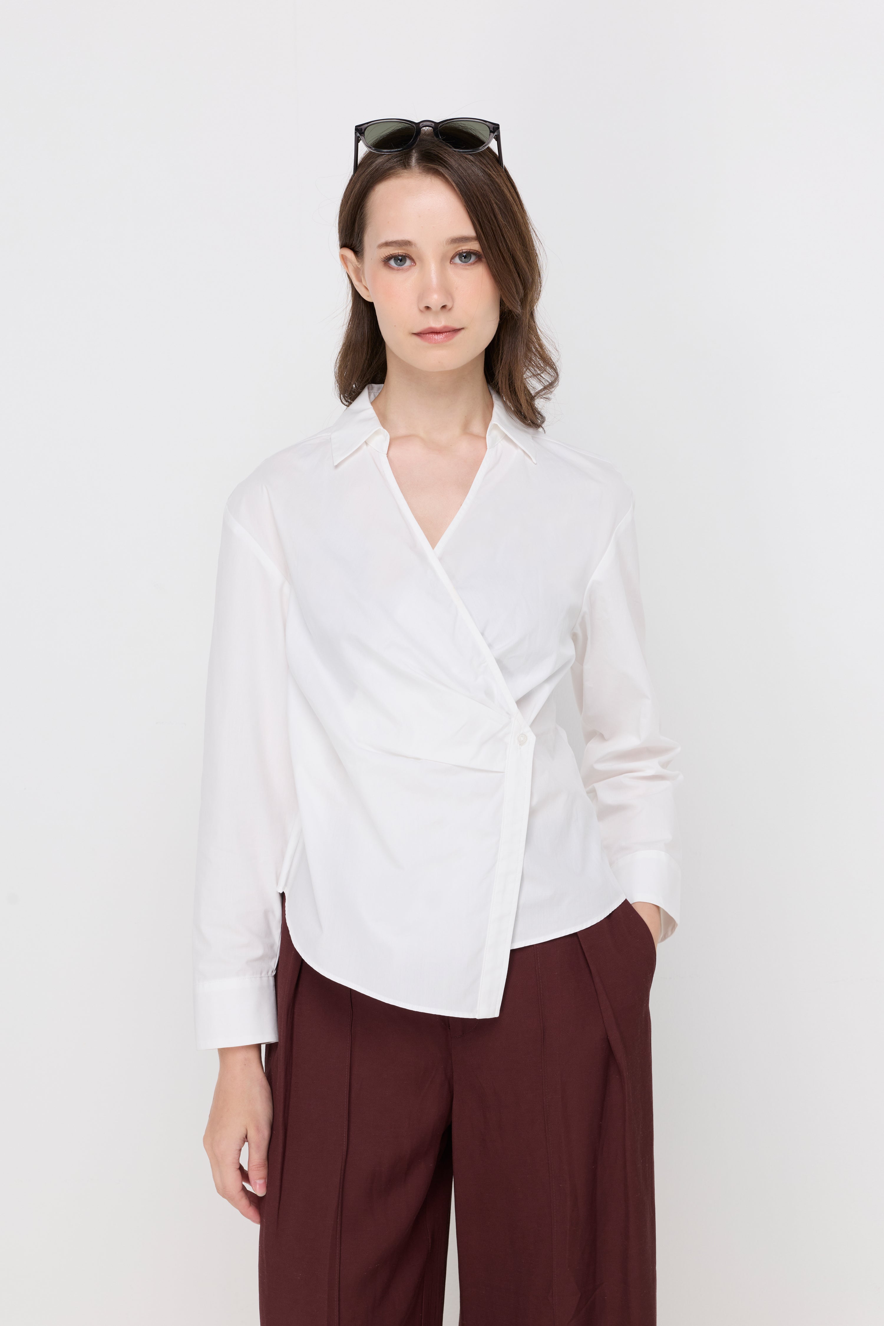 Avery Wrap-Front Tailored Blouse White