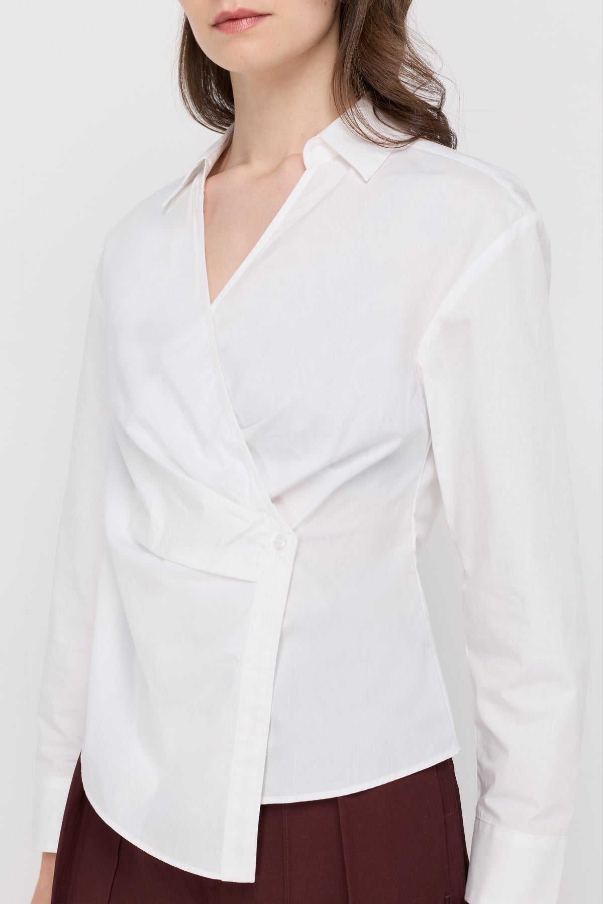Avery Wrap-Front Tailored Blouse White