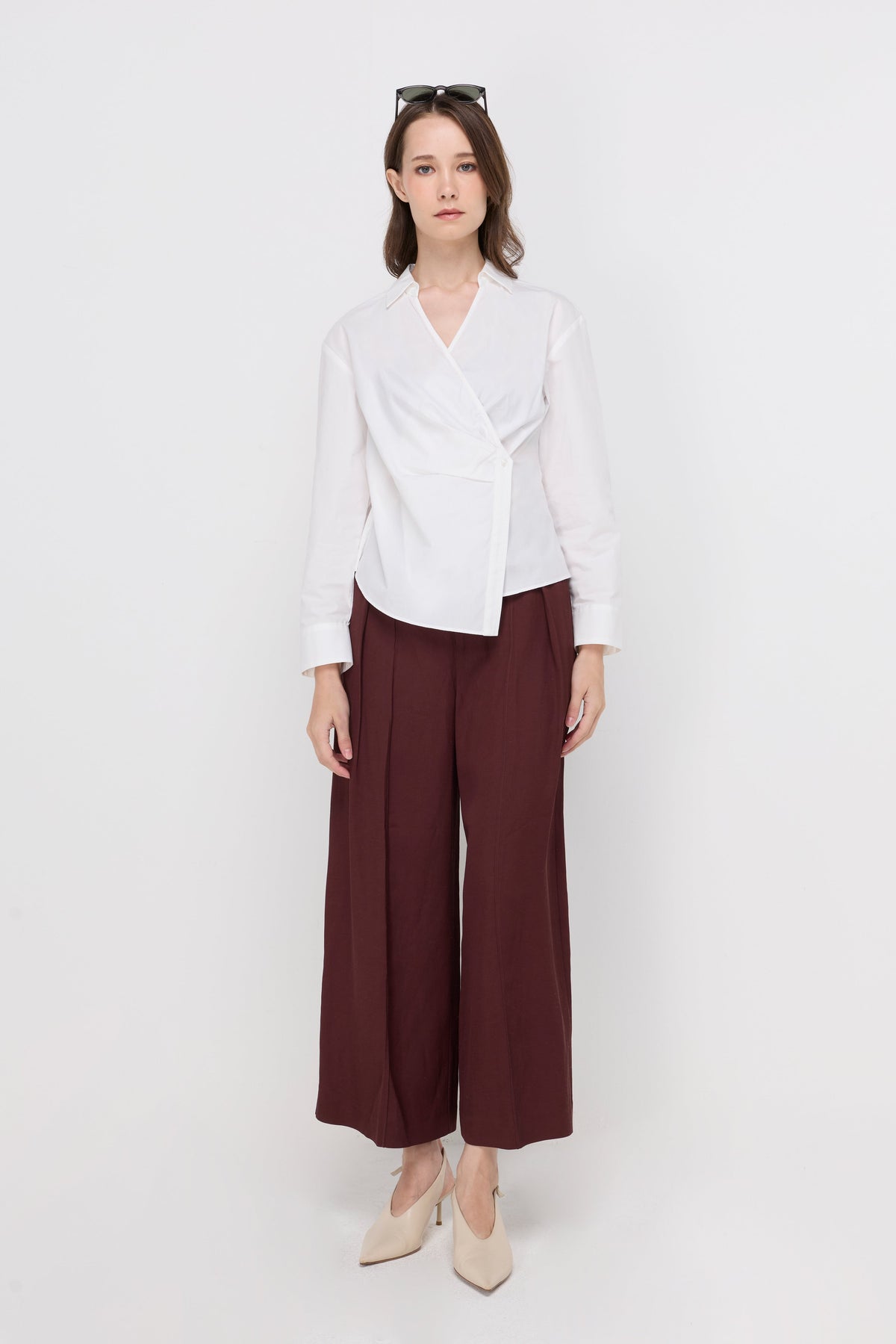 Avery Wrap-Front Tailored Blouse White