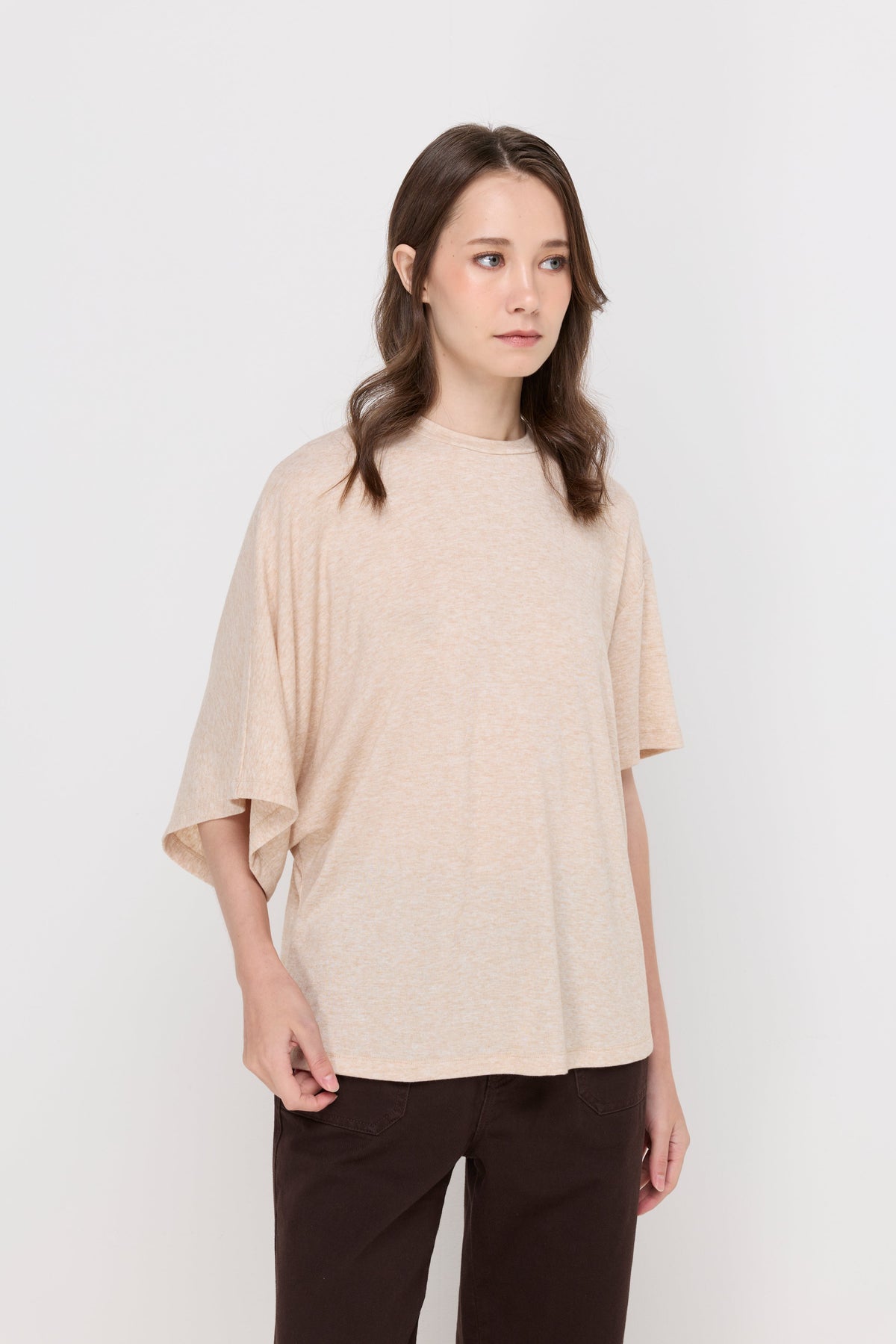 Relaxed Melange Drape Tee Beige