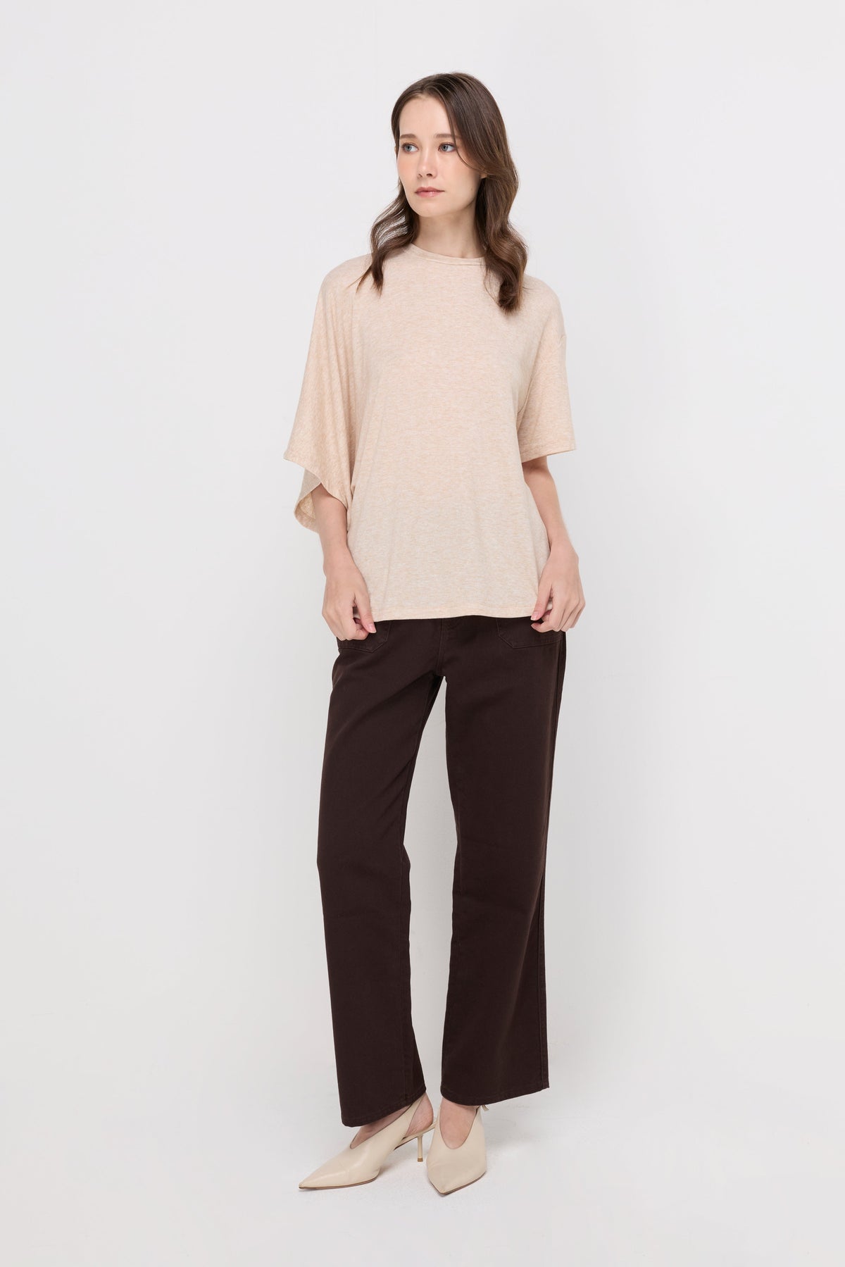 Relaxed Melange Drape Tee Beige