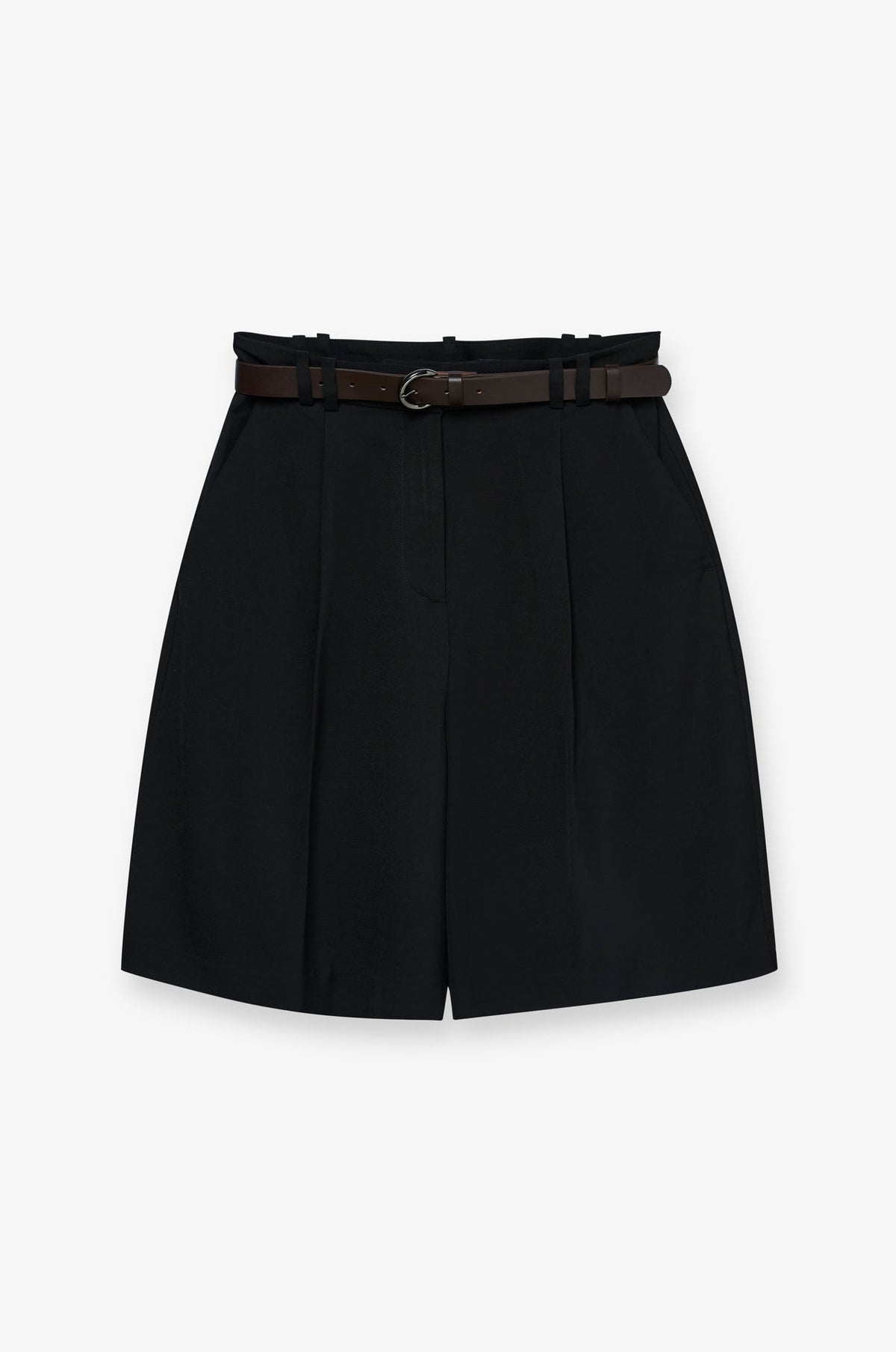 Belted Pleated Tailored Shorts Black