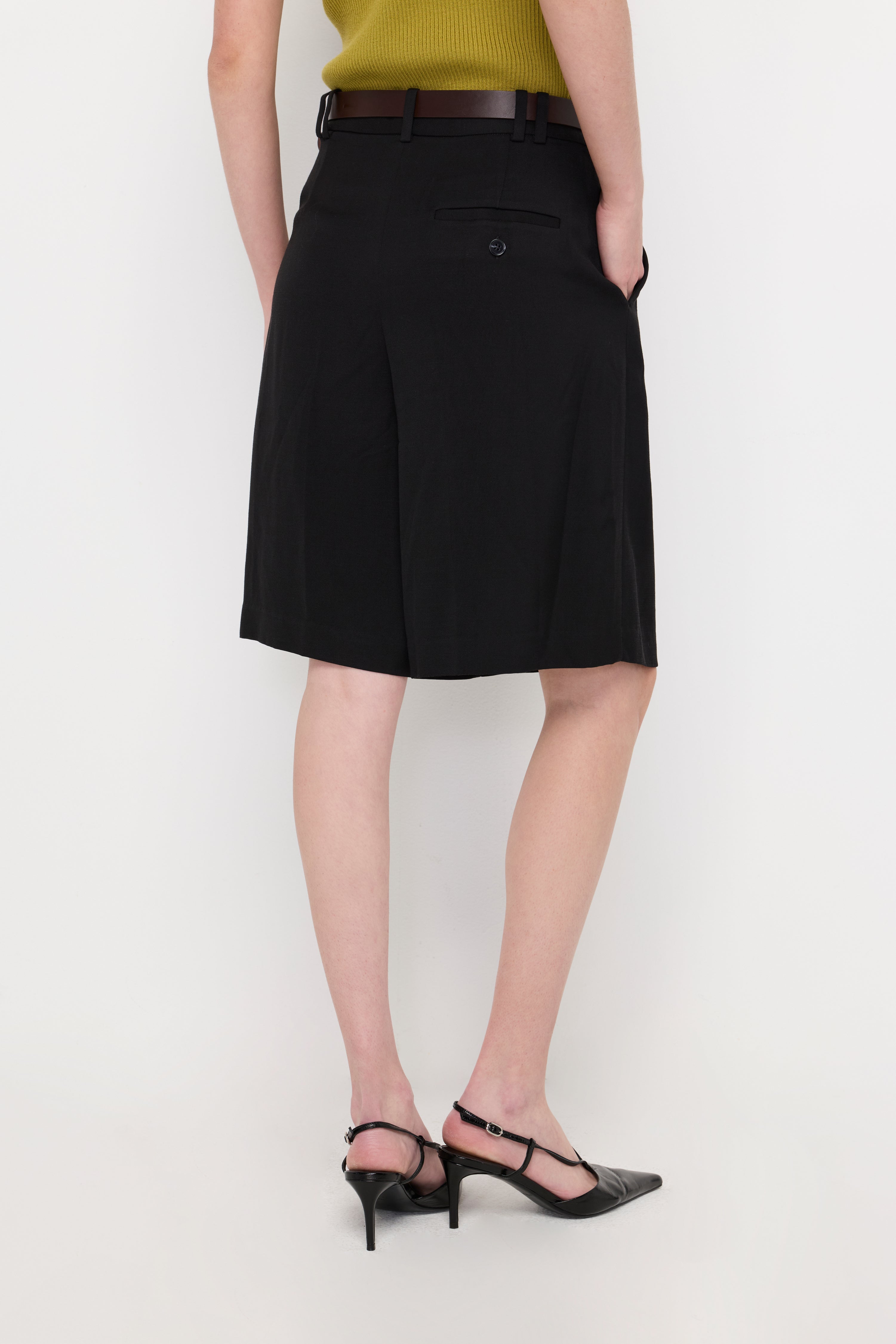 Belted Pleated Tailored Shorts Black