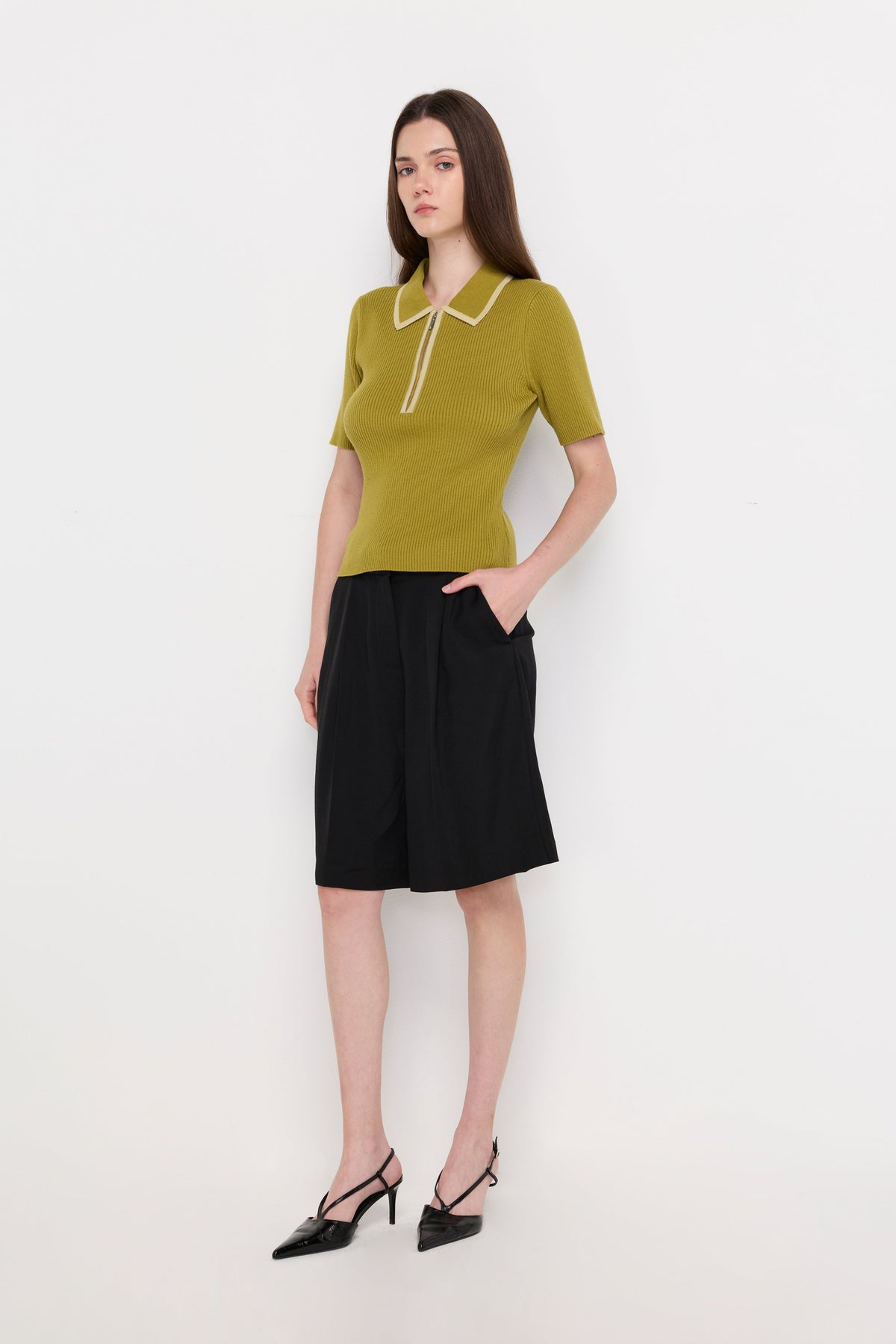 Belted Pleated Tailored Shorts Black