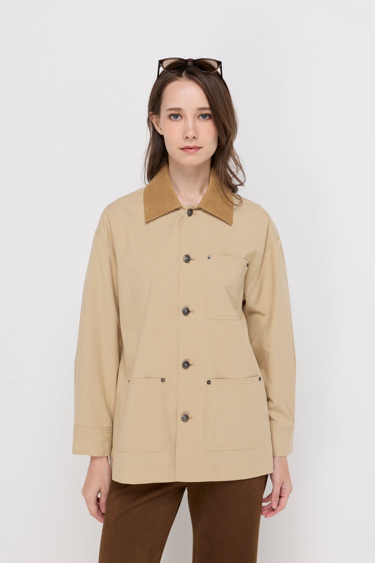 Corduroy Collar Cotton Shacket Beige