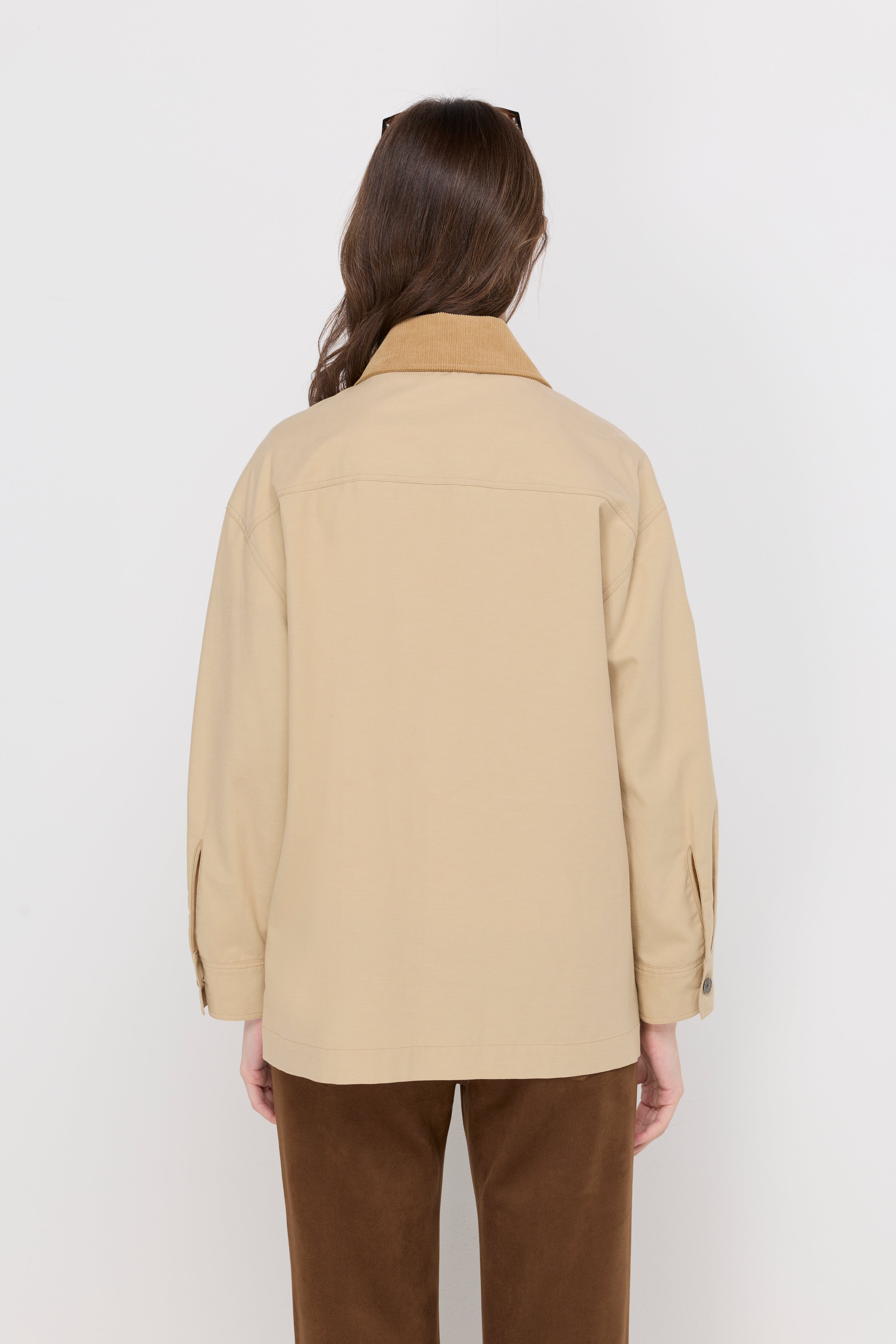 Corduroy Collar Cotton Shacket Beige