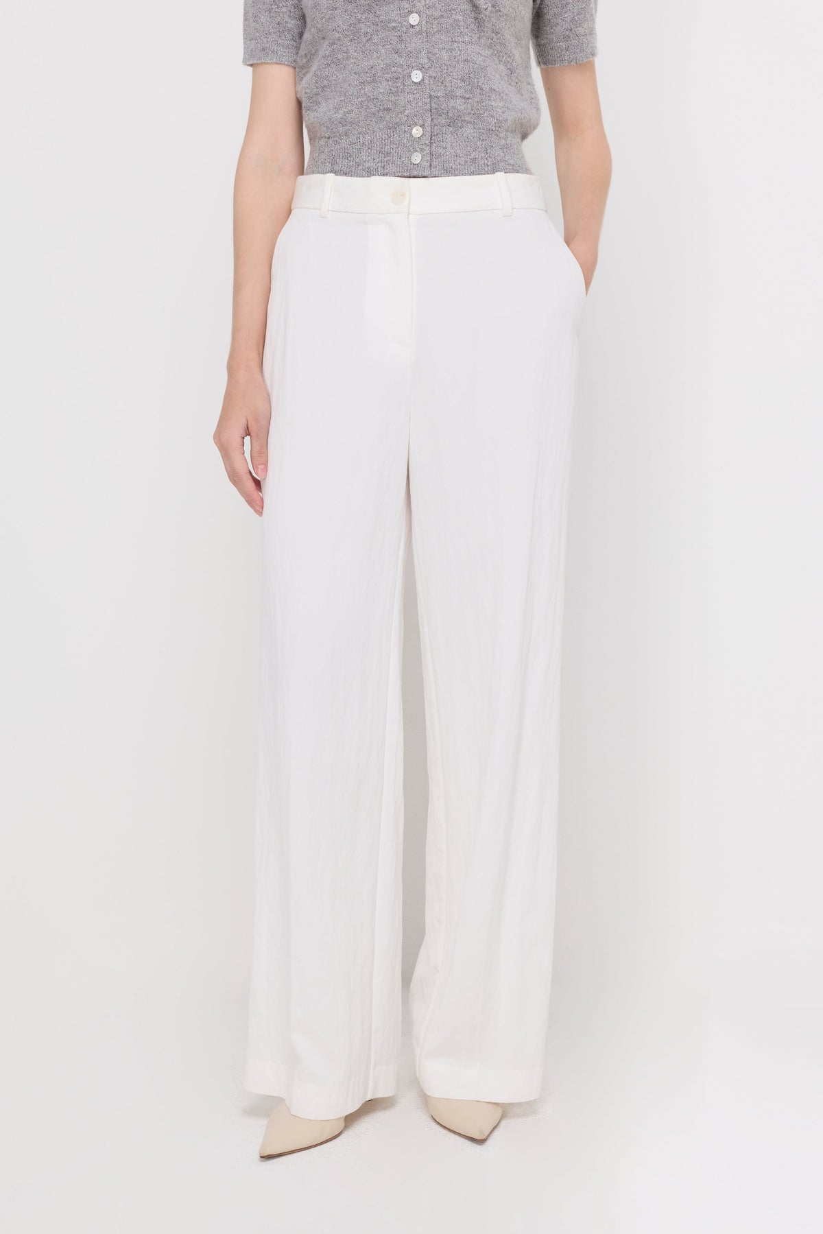 Cotton-Linen Wide-Leg Trousers Off-White