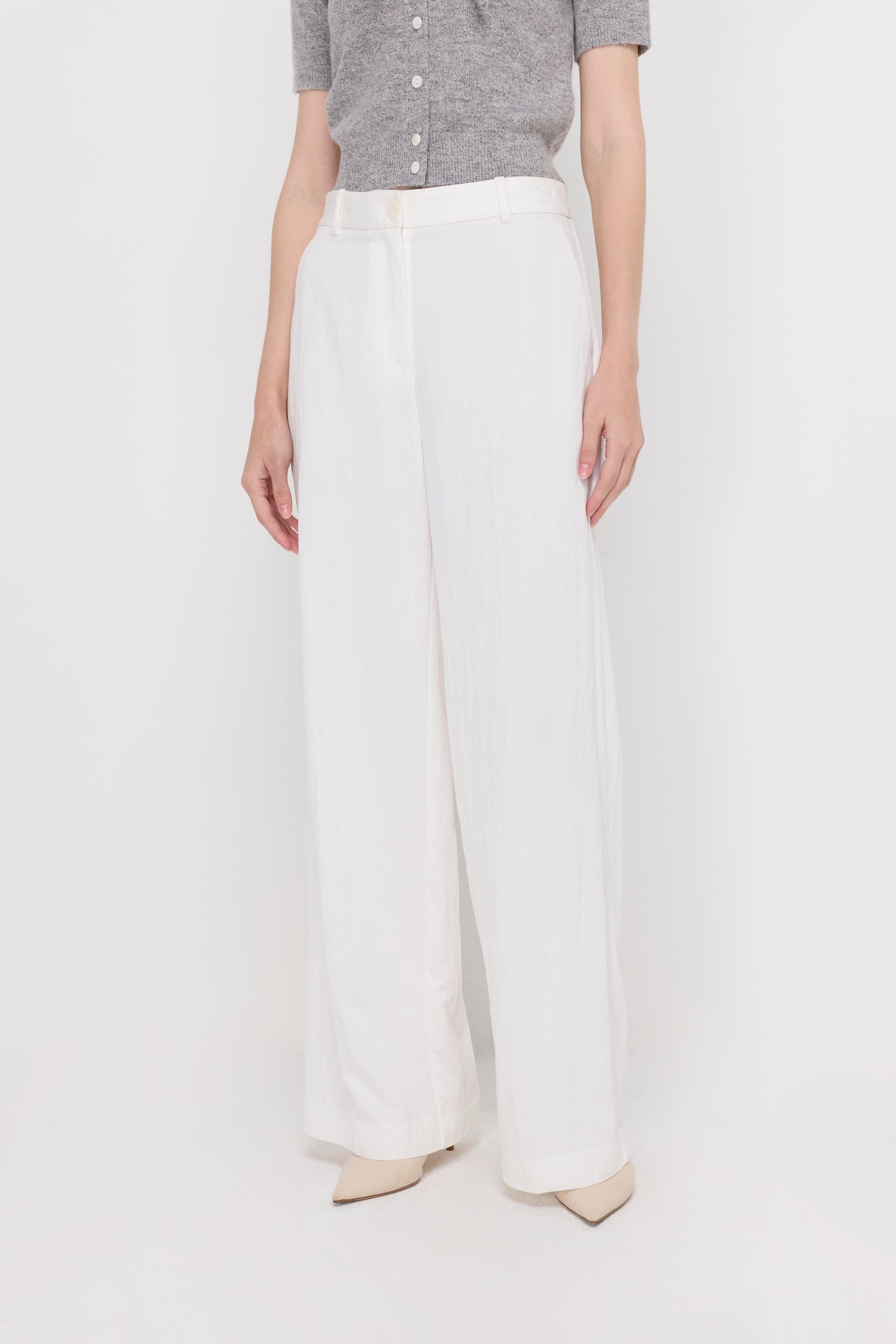 Cotton-Linen Wide-Leg Trousers Off-White