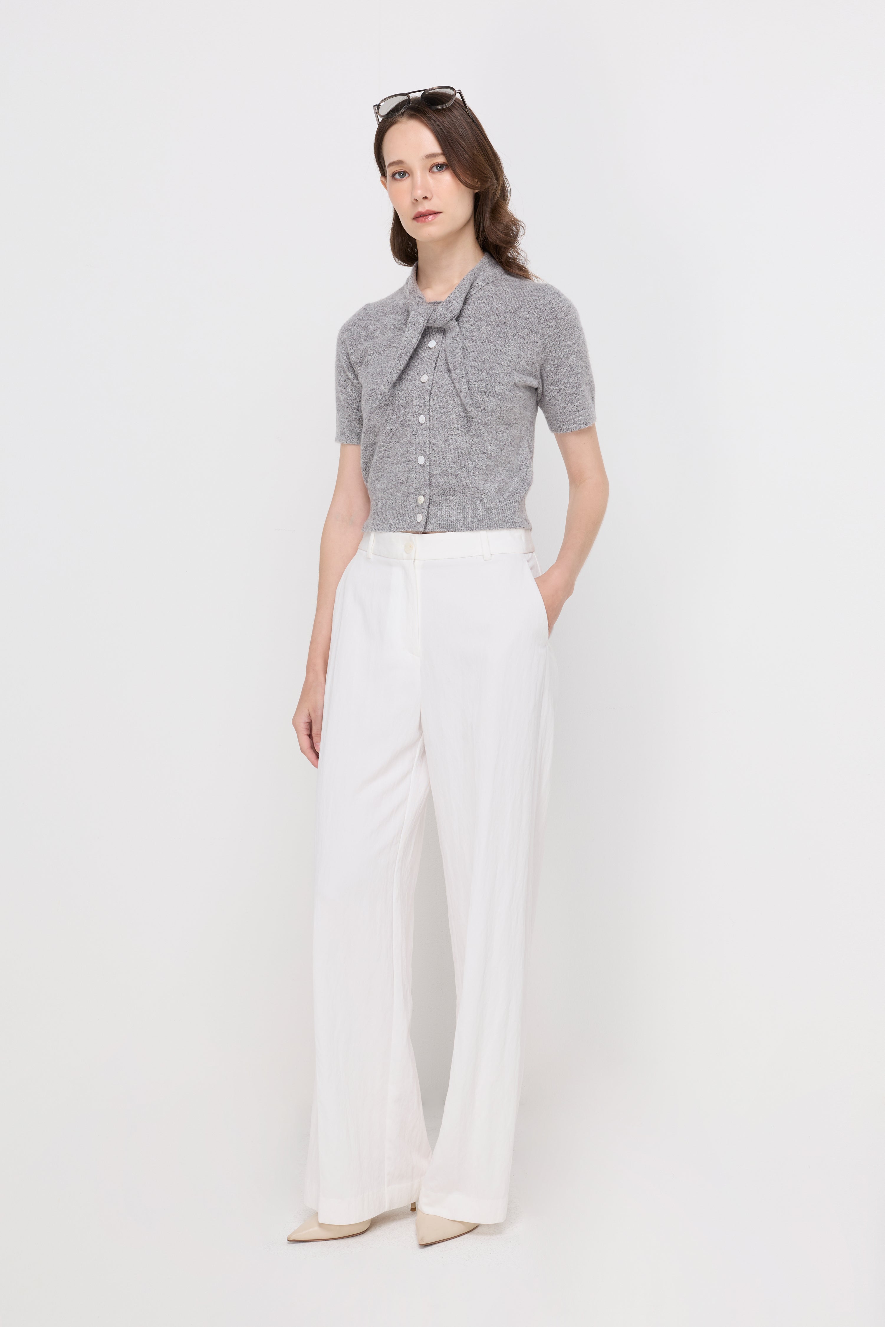 Cotton-Linen Wide-Leg Trousers Off-White