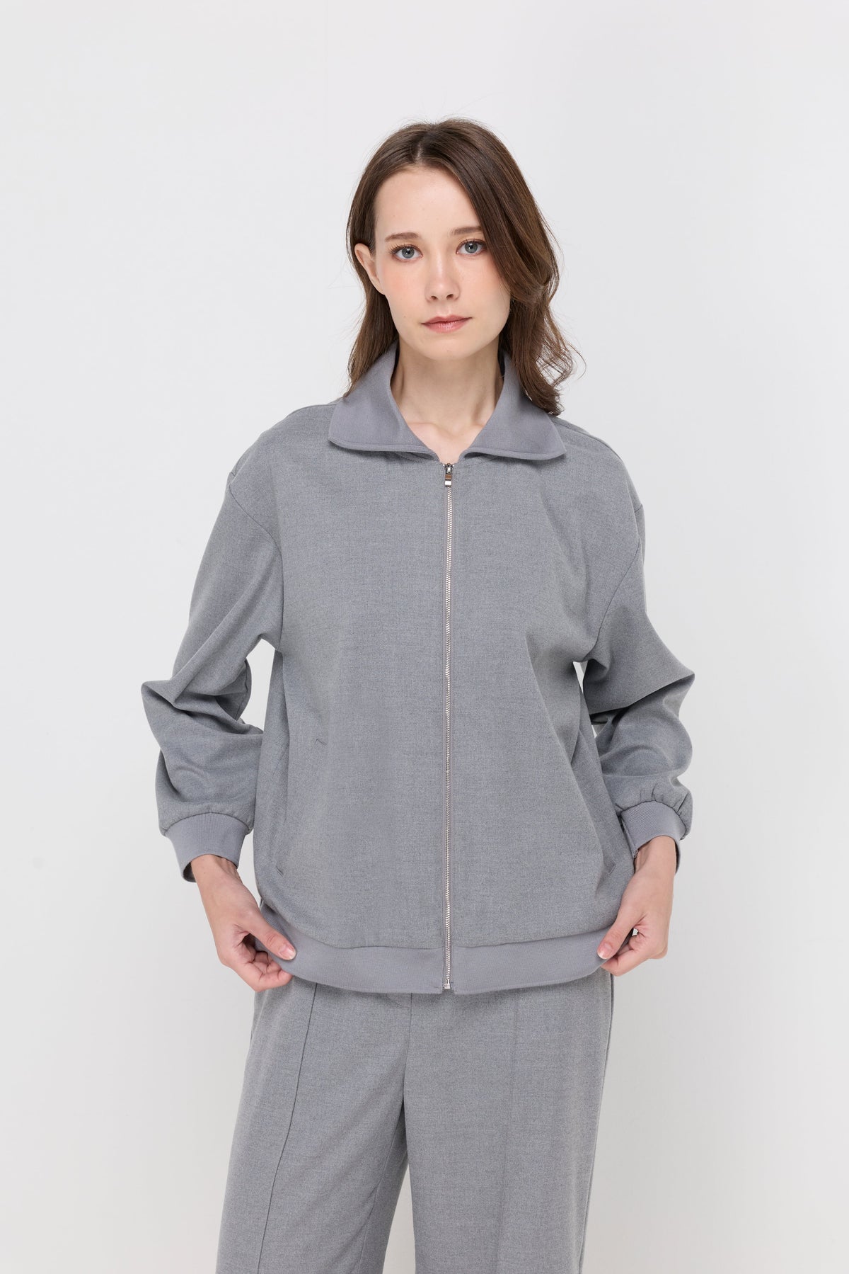 Hooded Zip-Front Track Jacket Grey