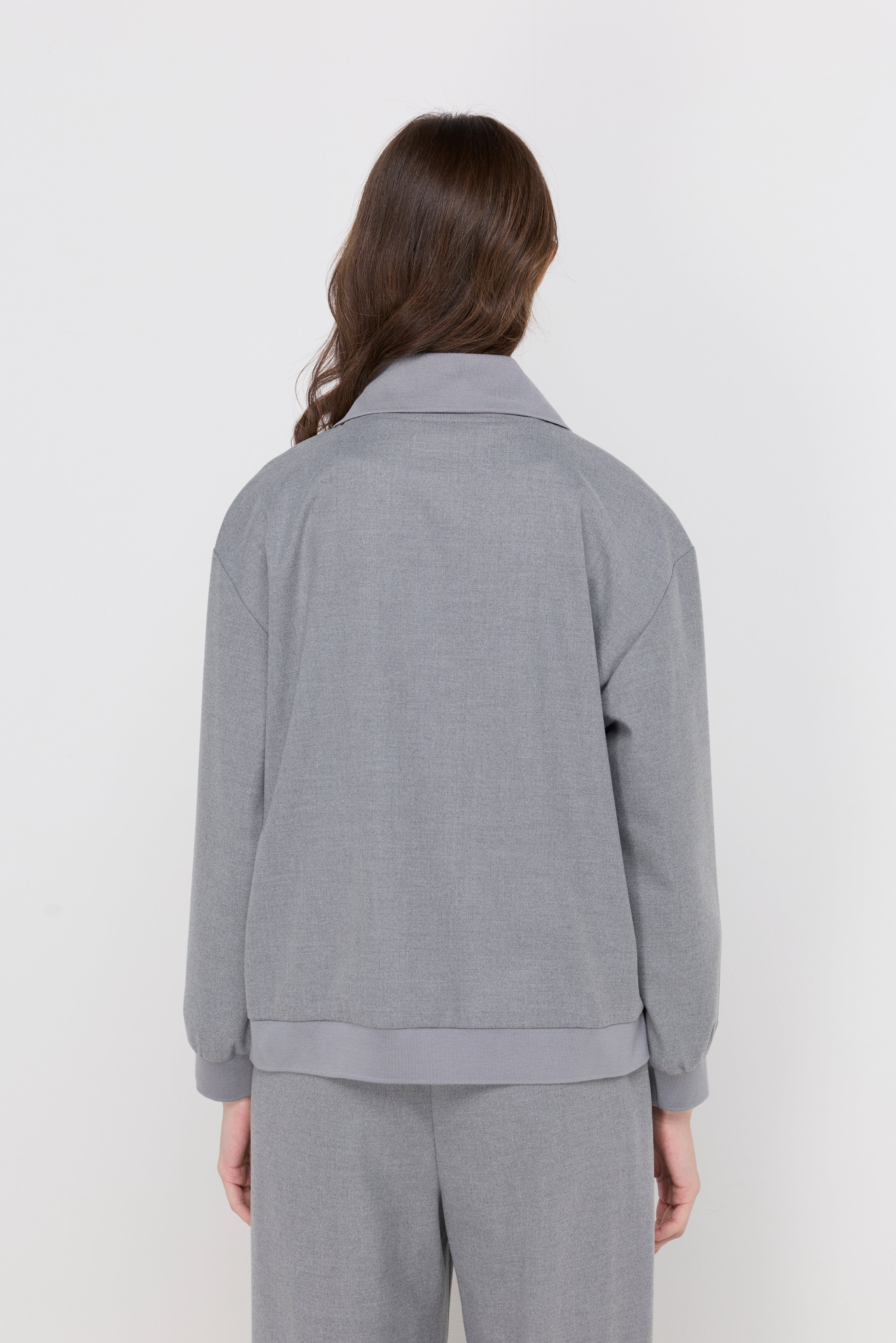 Hooded Zip-Front Track Jacket Grey