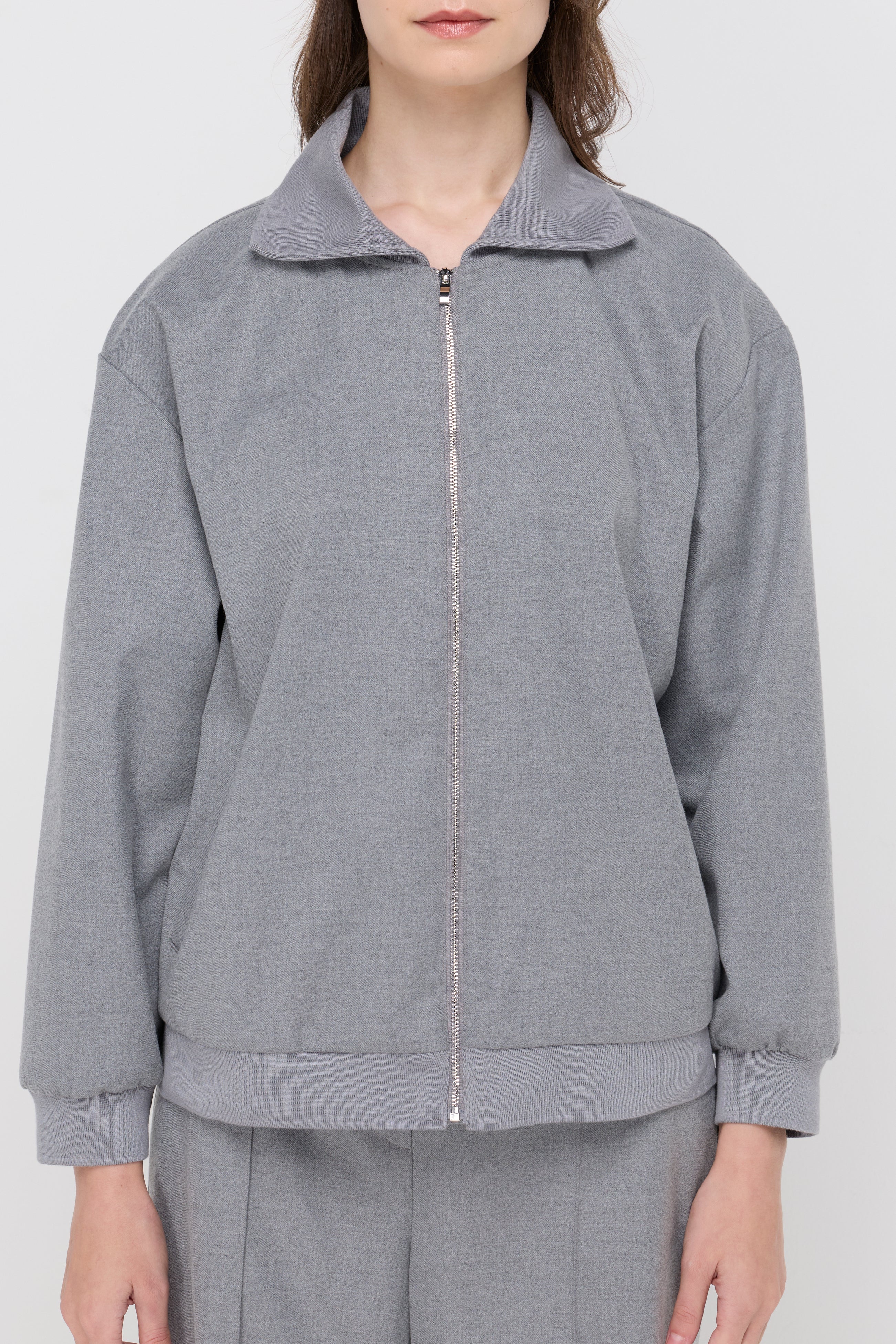 Hooded Zip-Front Track Jacket Grey