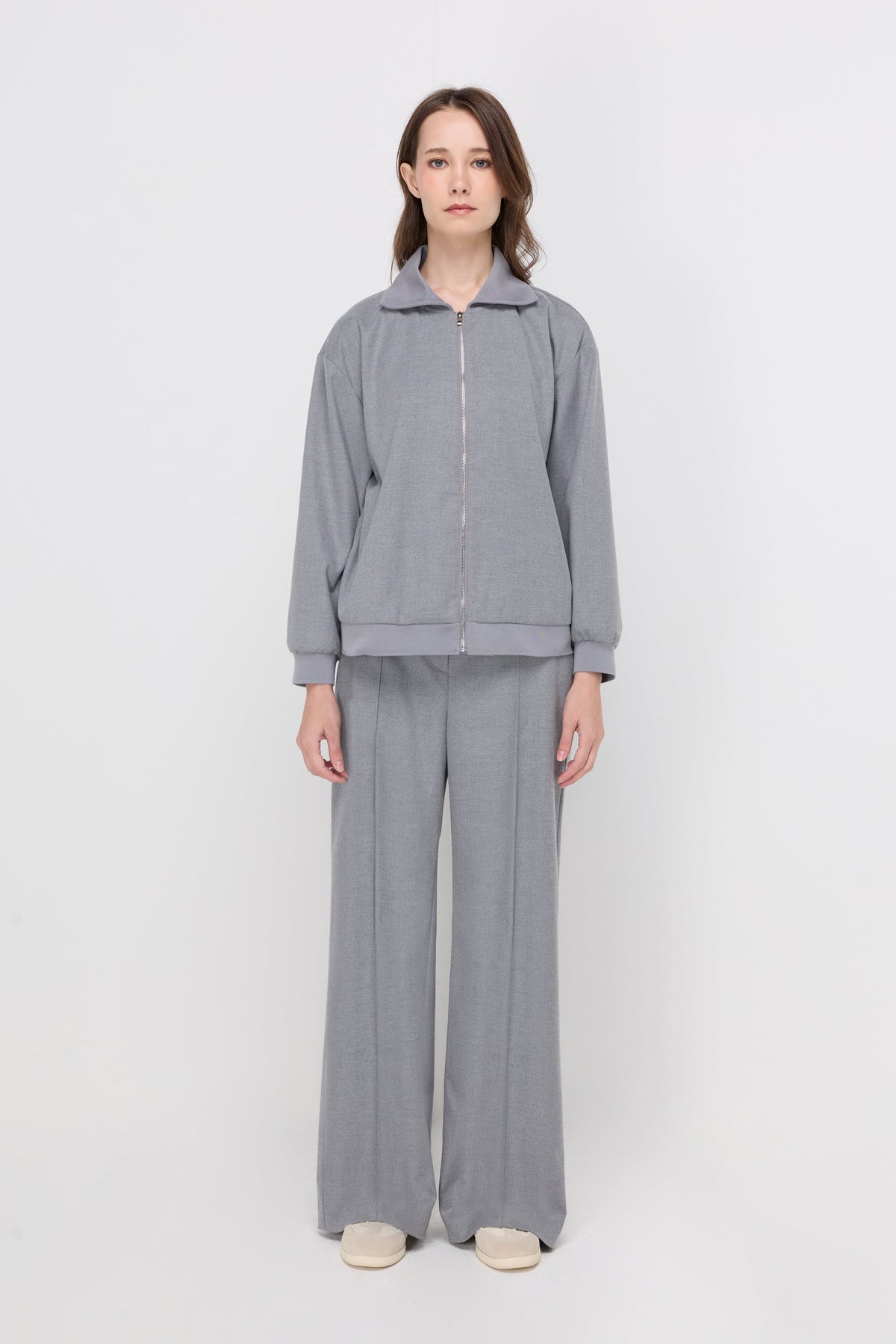 Hooded Zip-Front Track Jacket Grey