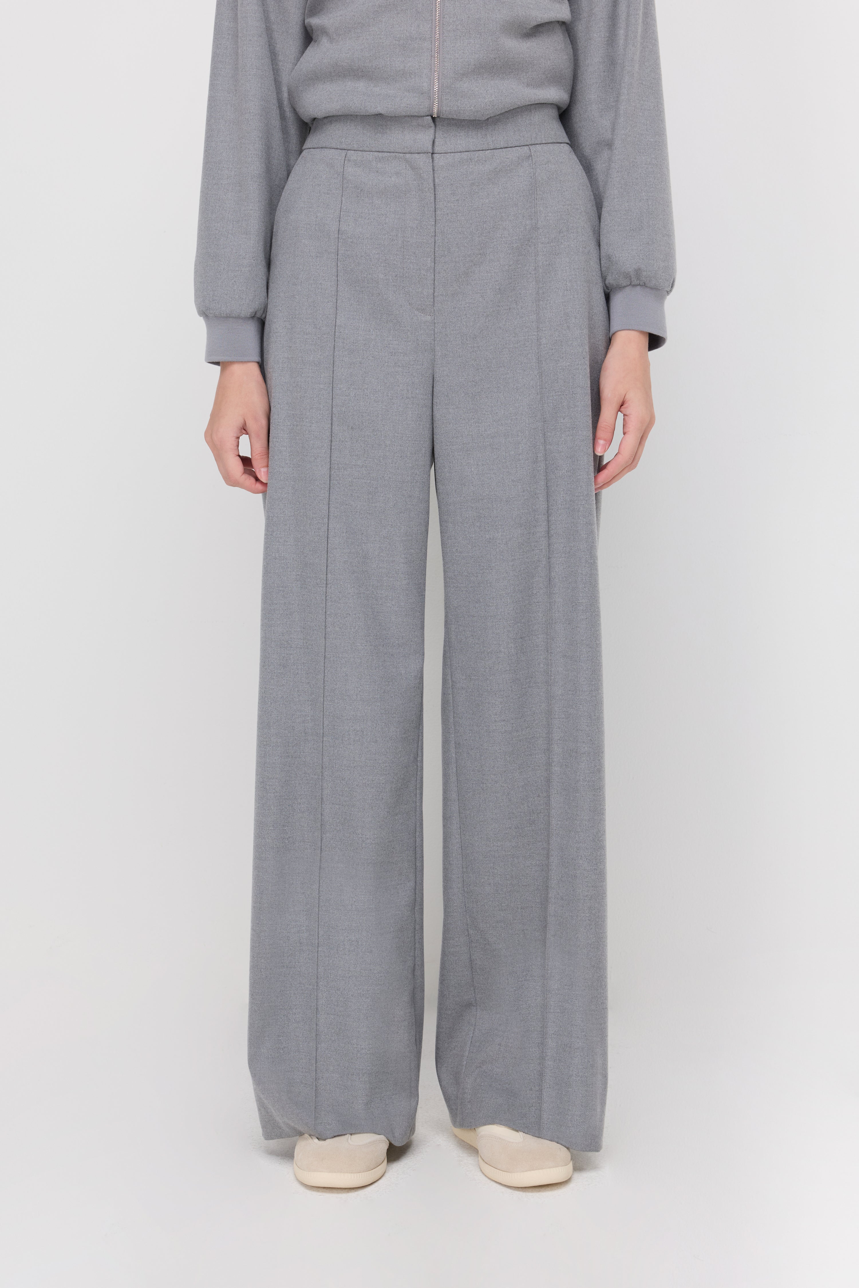 Wide-Leg Track Trousers Light Grey