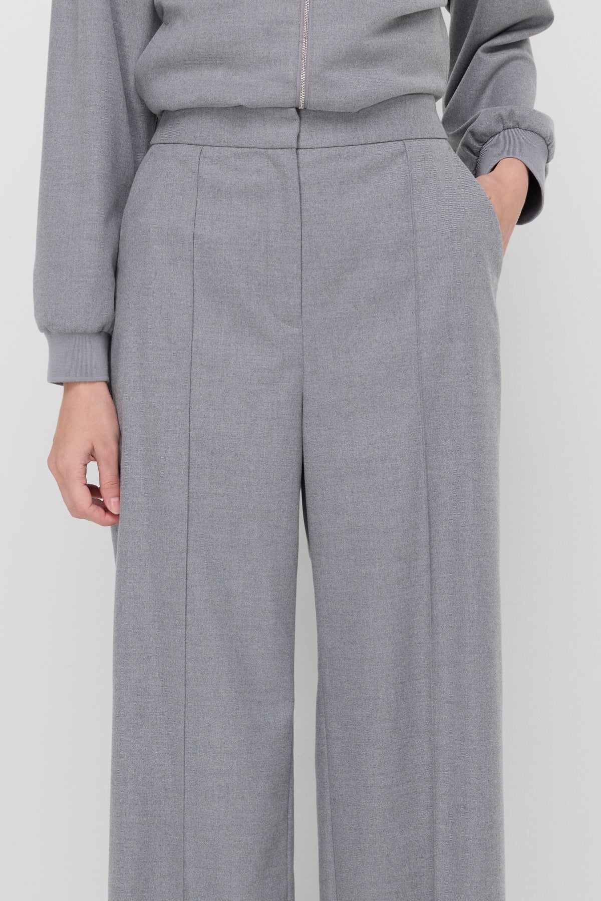 Wide-Leg Track Trousers Light Grey